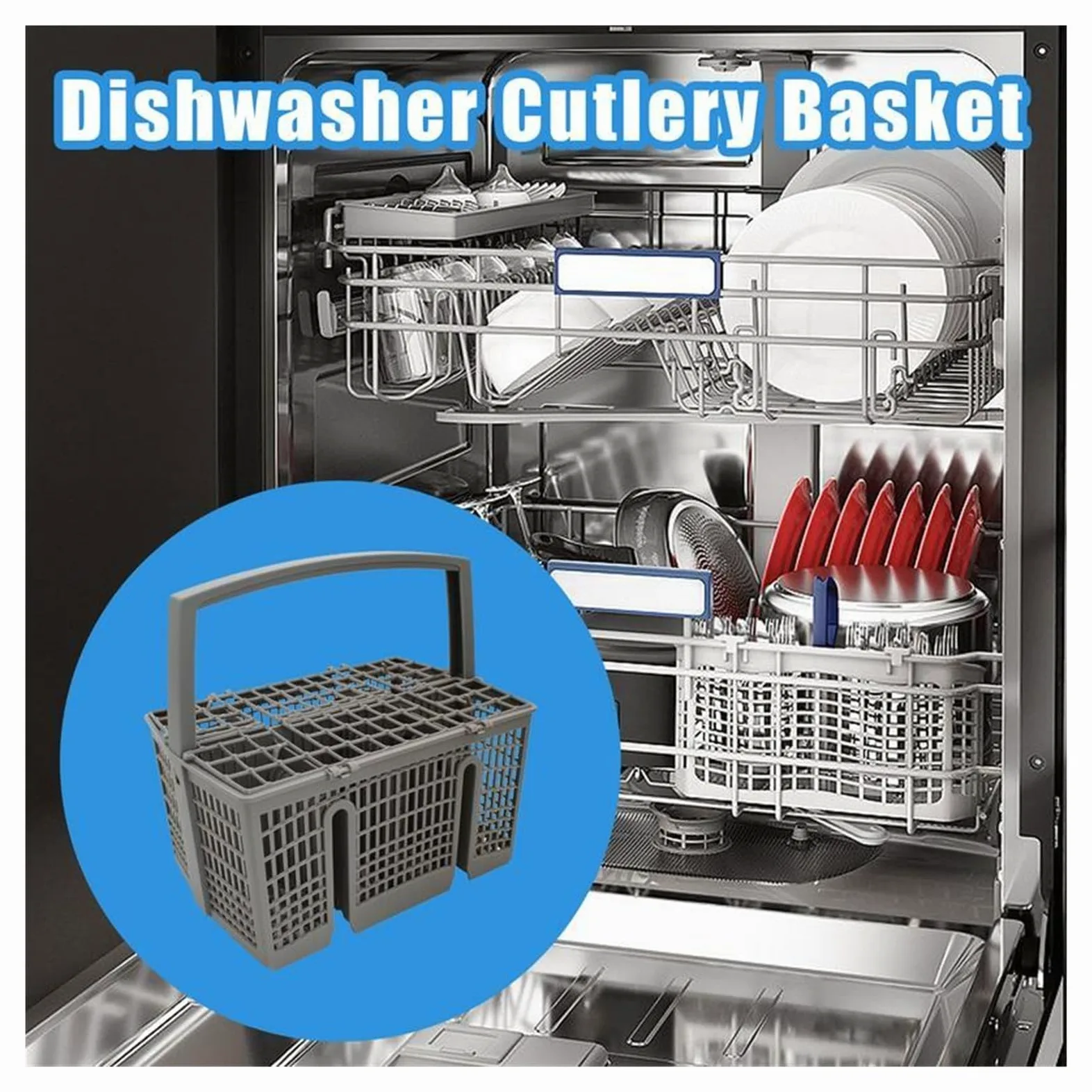Cesta universal duradera para cubiertos para lavavajillas, soporte rectangular para utensilios y organizador para cocina, diseño que ahorra espacio para un fácil lavado de platos y almacenamiento