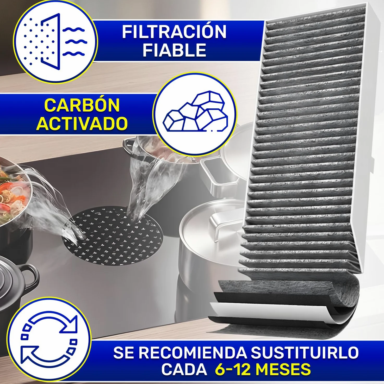 Filtro Carbon Activo 425x130x46 mm Campana Extractora para Bora Pure X Pure S Pure M Pure - MONTERAL