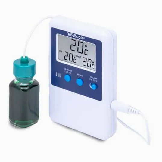 Traceable Termómetro digital para nevera y congelador con calibración, 1 sonda de botella