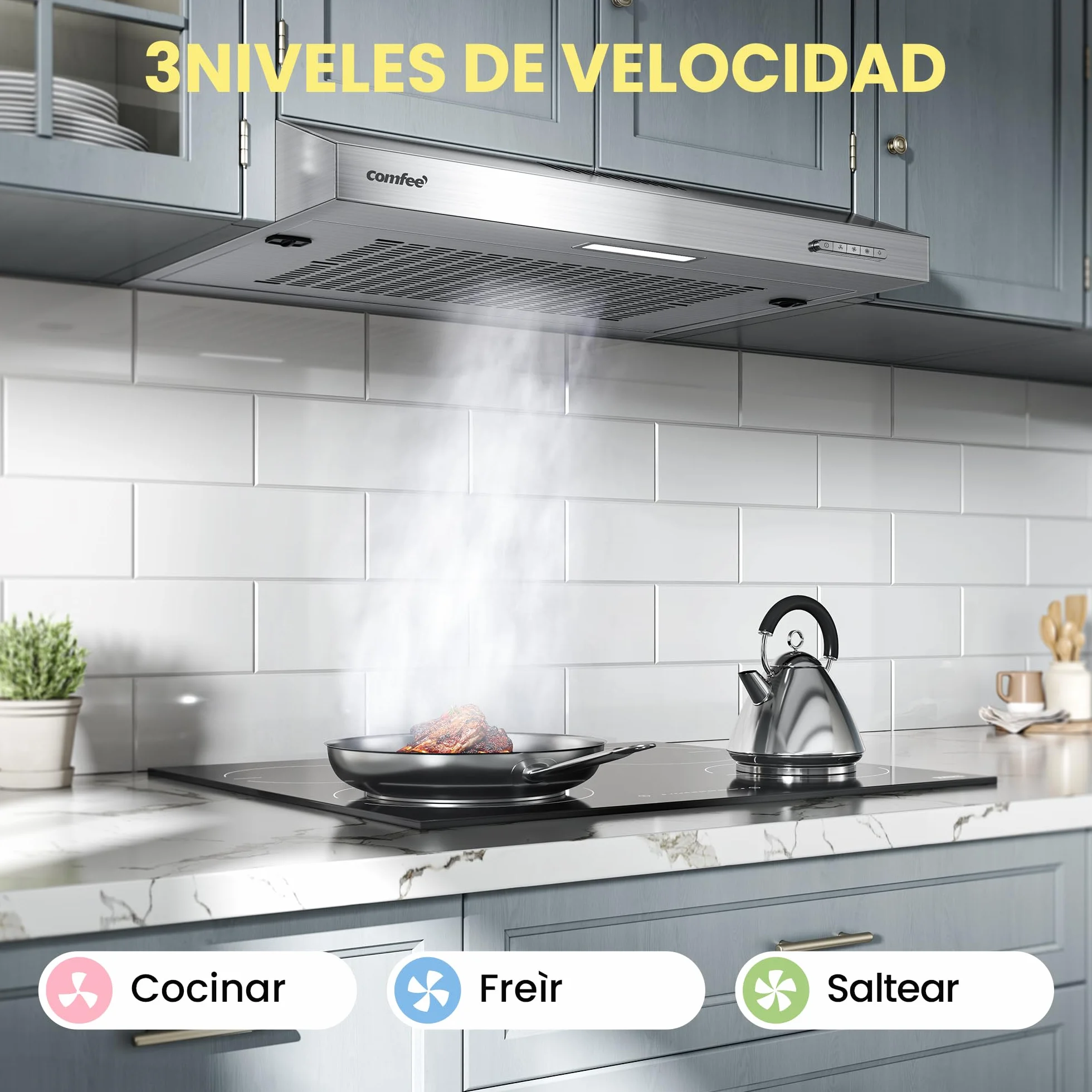 COMFEE' SLIF17SS-60 Campana Extractora Bajo Encimera 60 cm 200 m³/h Acero Inoxidable