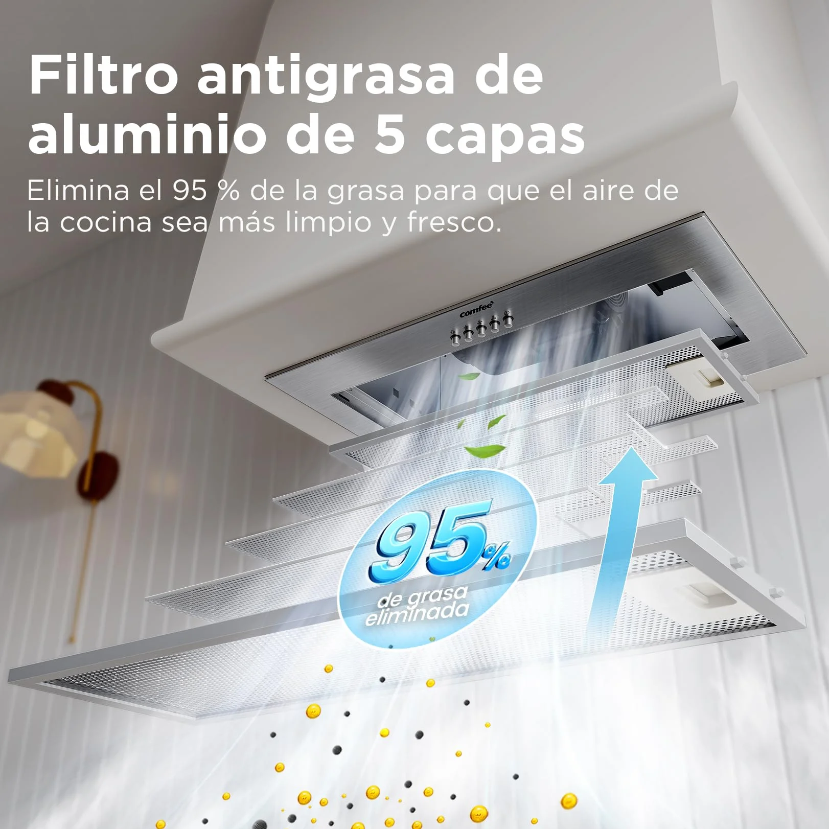 COMFEE' BIHT17SS-52 Campana extractora empotrable 52 cm 400 m³/h 3 velocidades filtro aluminio 5 capas LED plateado