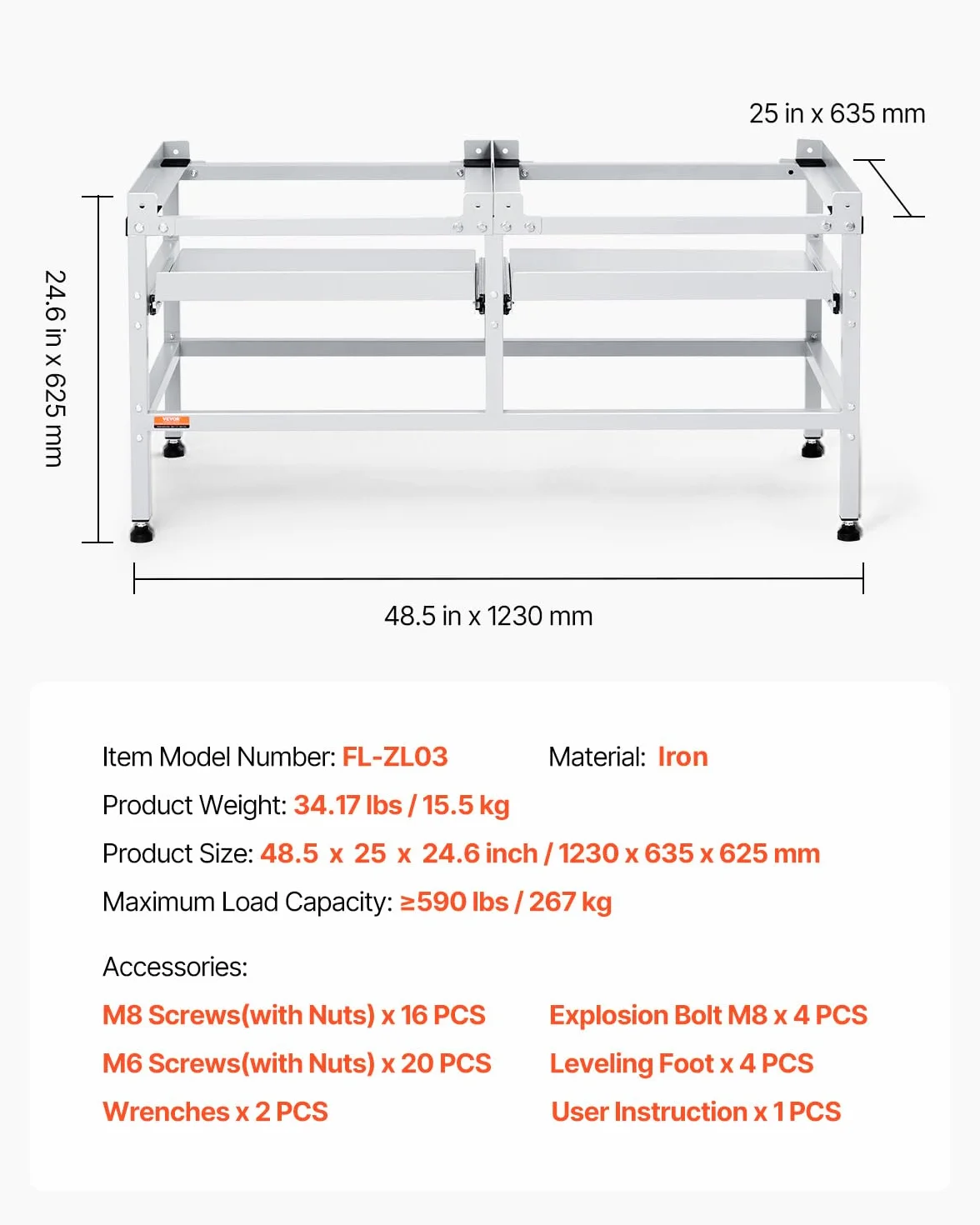VEVOR Soporte para lavadora de 1230x635 mm Pedestal para Lavadora de Hierro Capacidad de Carga de 267kg Base de Pedestal para Lavadora y Secadora con Bandejas Dobles para Levantar Lavadoras