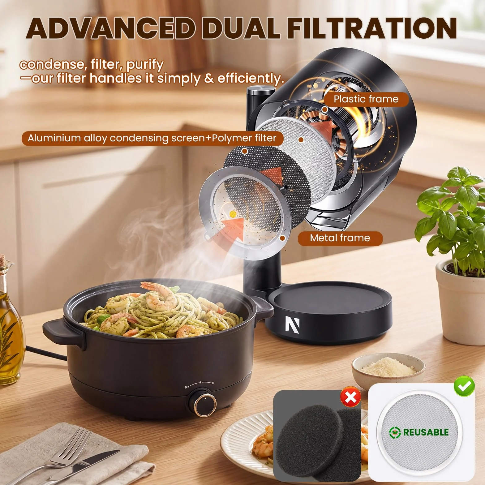 NEWTRY Campana extractora portátil - 3 potencias potentes Movible Campana mini compacta Portátil, con 2 filtros lavables, ideal para cocinas domésticas, caravanas, áreas exteriores, hot pot y barbacoa
