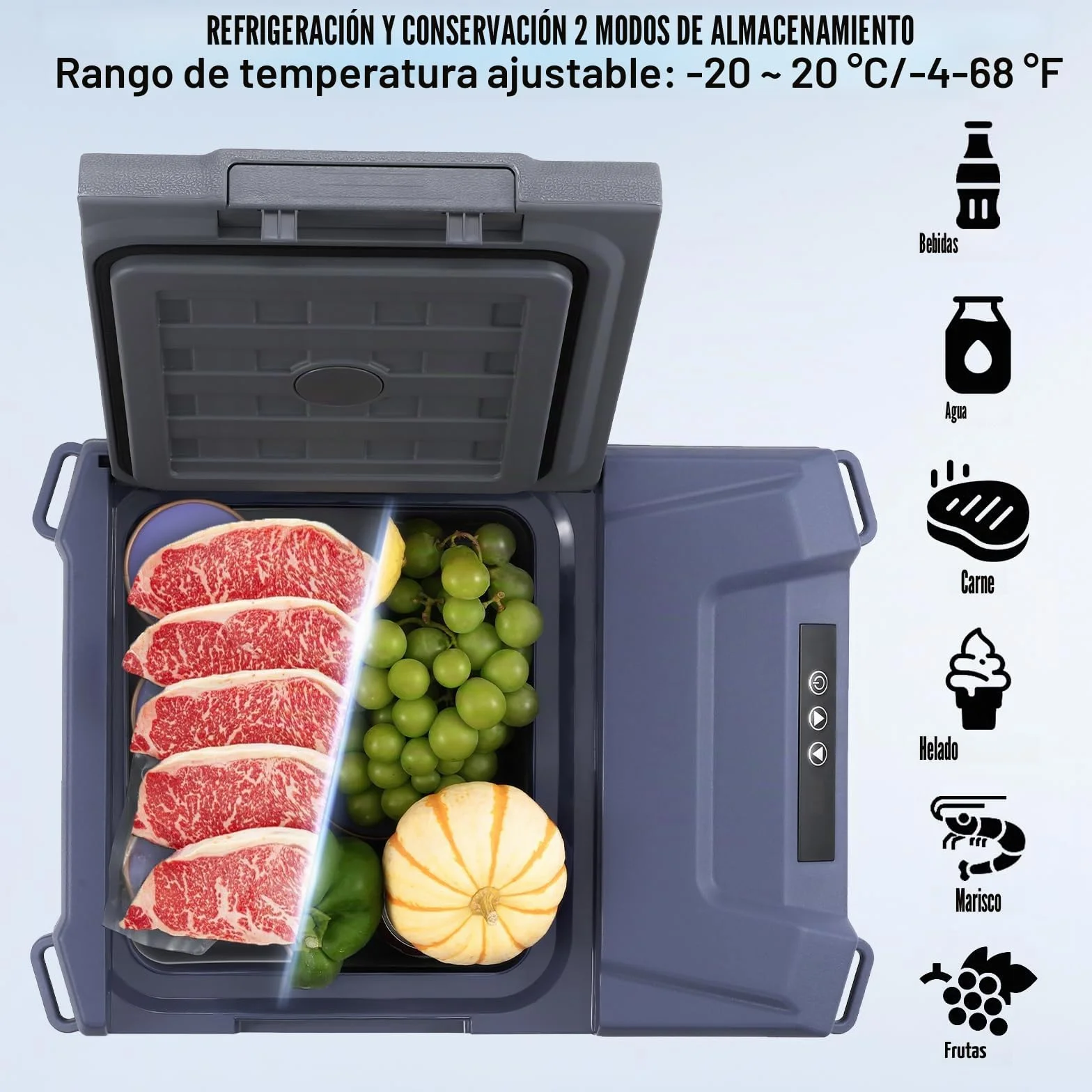 VEVOR Nevera de Compresión Portátil 9 L Mini Nevera para Coche 12/24V DC y 100-240V AC Caja Enfriadora de Zona Única Temperatura Ajustable de -20°C a 20°C para Camión Barco Casa Camping