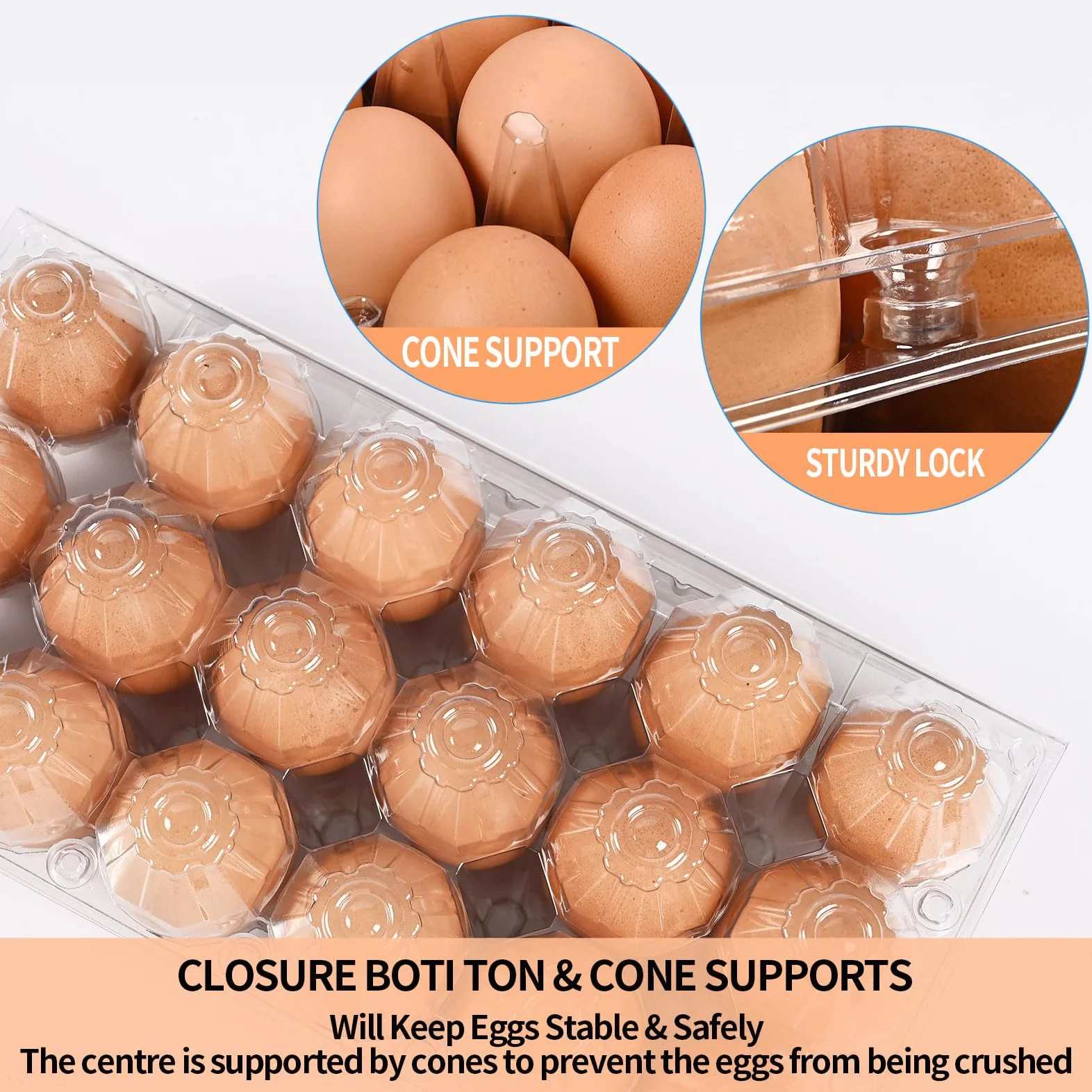 Cajas de huevos transparentes, contenedor de plástico para huevos, bandeja de huevos para refrigerador, almacenamiento de huevos de granja, cesta de huevos de granja de pollo, estante de