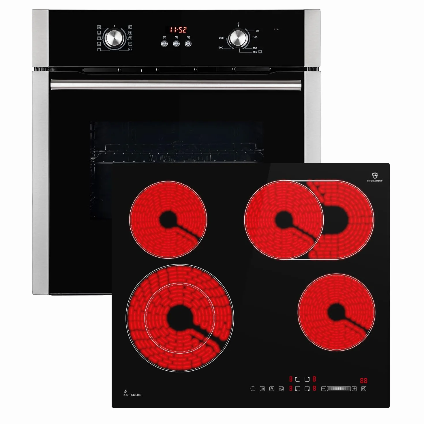 KKT KOLBE Juego de cocina | 60cm Horno electrico empotrable BO8805SS | 59cm Placa vitrocermica CH5901RL | Parrilla | Aire caliente | Temporizador automático | SET8805CH59RL