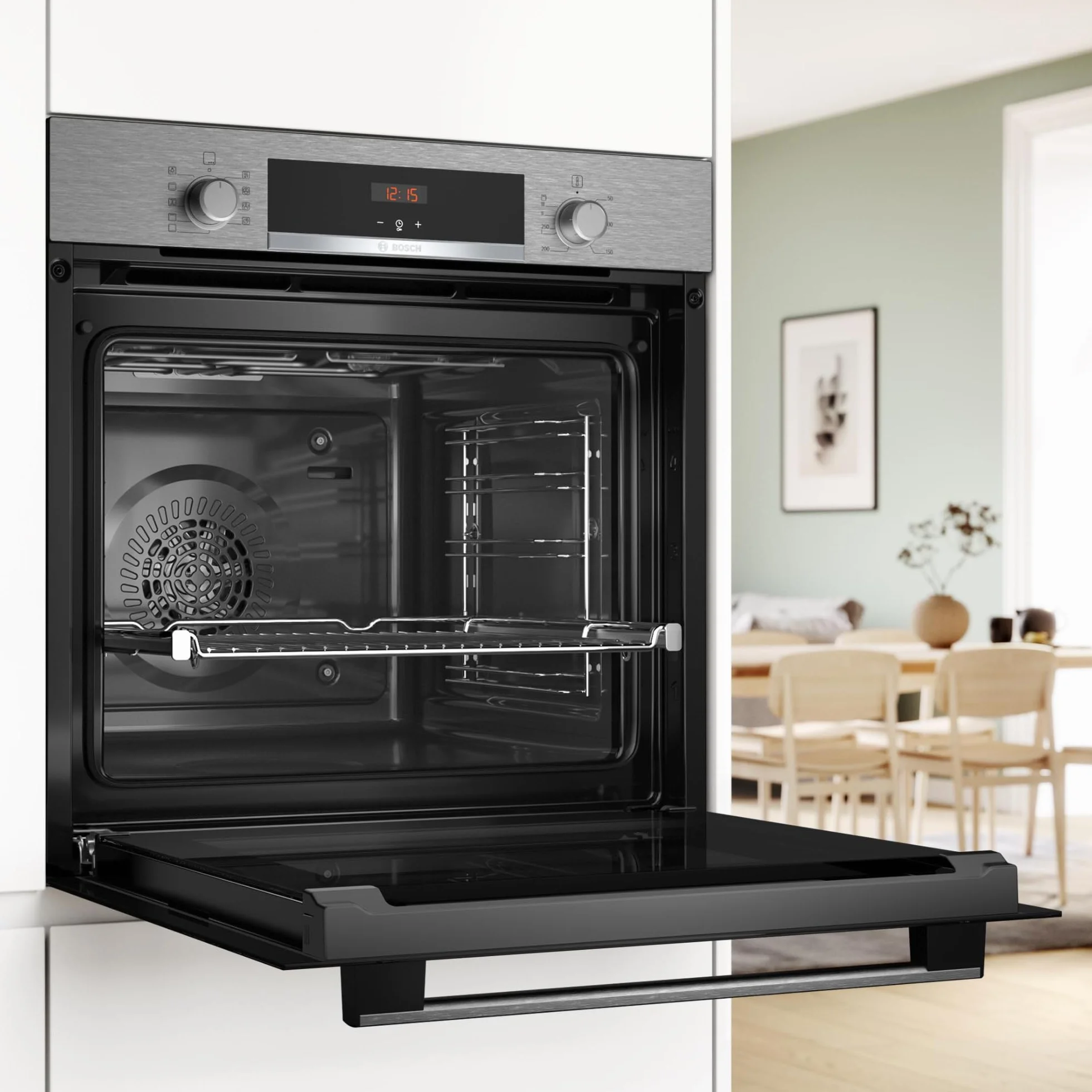 Bosch Horno Multifunción Serie 4 60 cm 3D Hotair Asistente de limpieza con agua Acero HBA514ES3