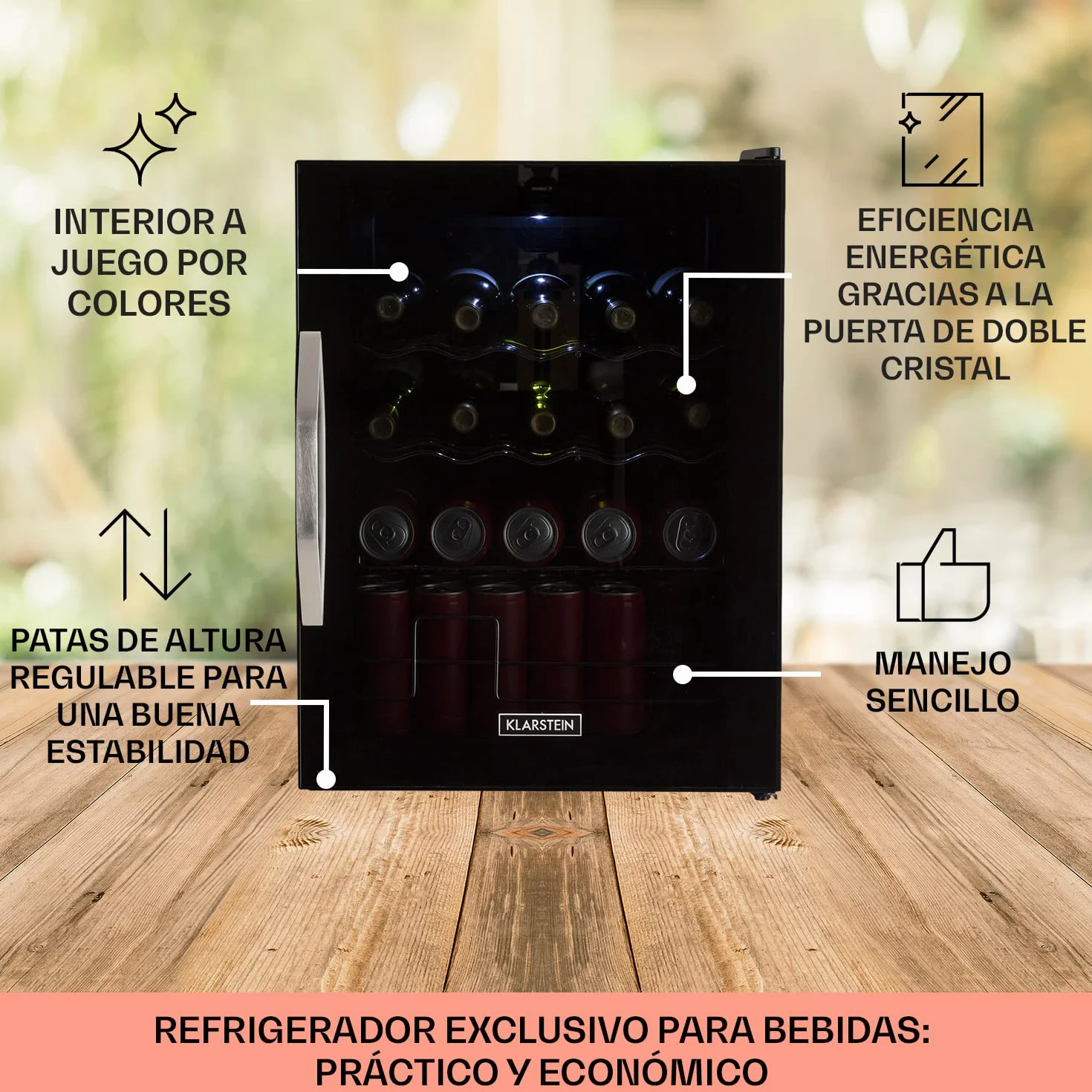 KLARSTEIN Mini Nevera Pequeña Puerta Cristal Habitaciones, Portatil Electrica, para Bebidas, Frigorificos 60L, con Estantes