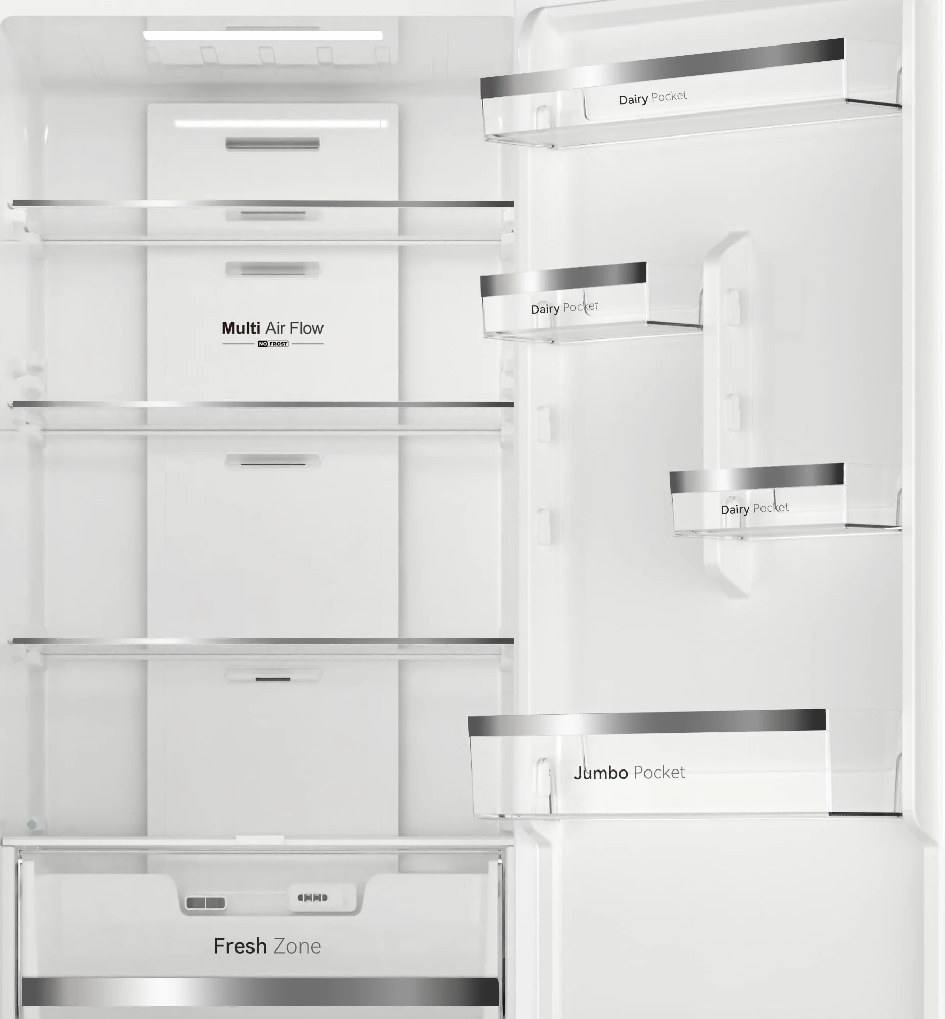 VOK Frigorífico Combinado No Frost 405L en 185.5cm - Compresor Inverter Silencioso 37dB, MaxVolume, Zona 0°C, Multi Air Flow, Clase E, Blanco, EVR-405NEW