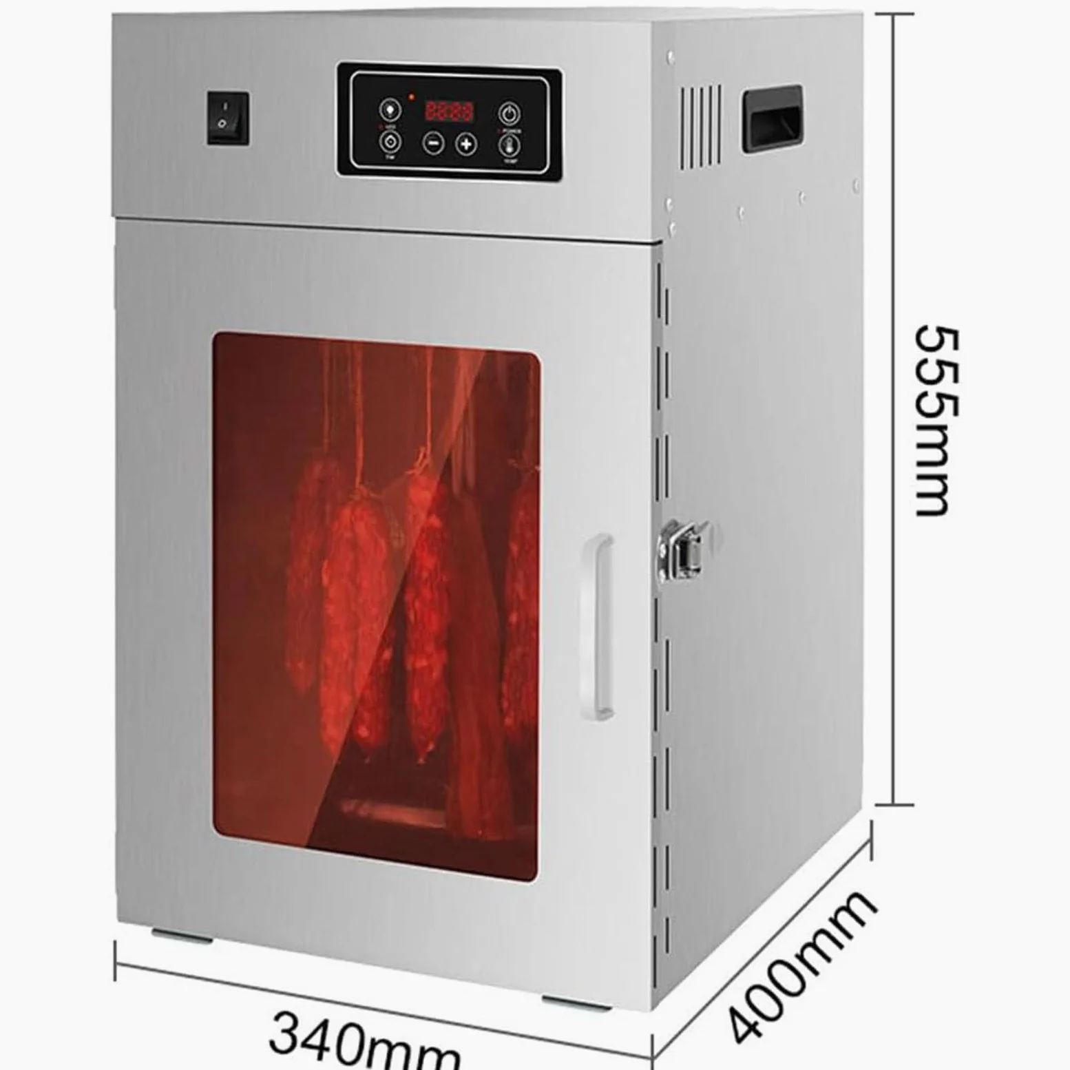 Secador de alimentos comercial, 800 W, rotativo, automático, con pantalla LED de control táctil, secador de grado industrial de 30 a 90 ℃ para salchichas, tocino, cecina