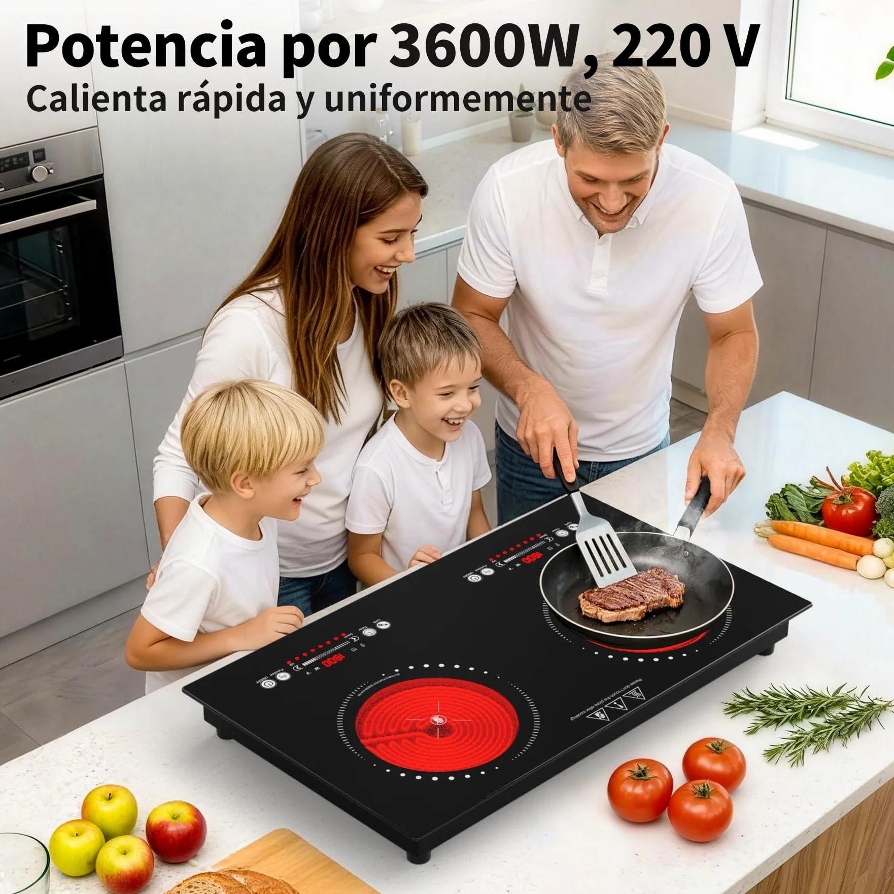 VBGK placa vitroceramica,220V 3600W placa de vitroceramica con Control táctil LED,9 niveles de potencia,Bloqueo para niños & Temporizador de 4 horas,Protección contra sobrecalentamiento de la estufa,