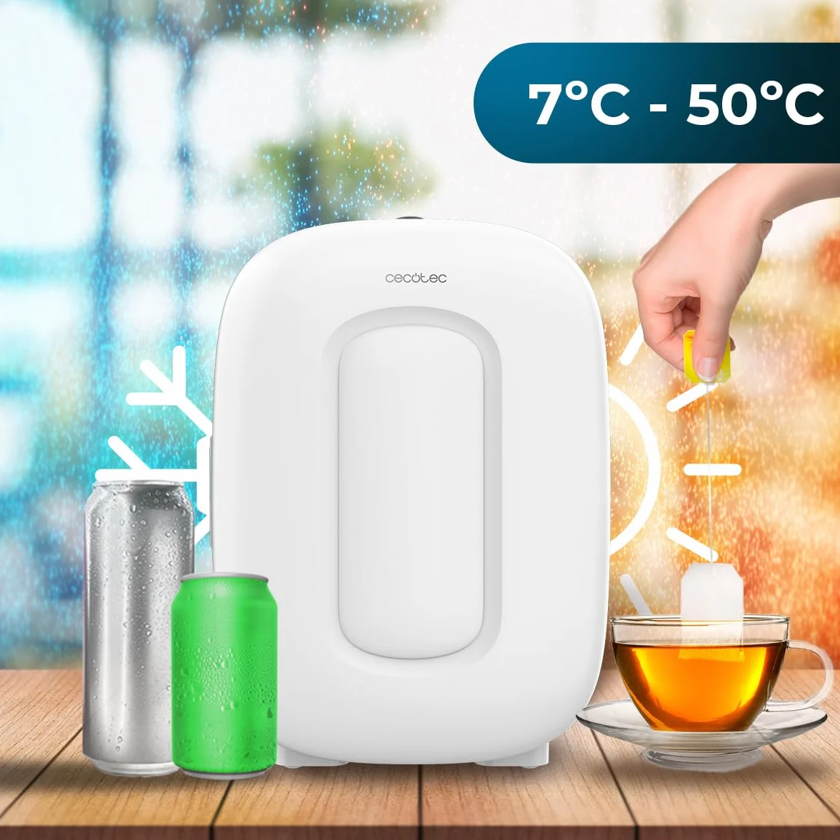 Cecotec Mini Nevera Bolero MiniCooling 4L Bora White, Funcionamiento 12V-220V, Compatible coche y caravanas, Función enfriamiento y calentamiento, Rango temperatura 5-65º, Transporte fácil