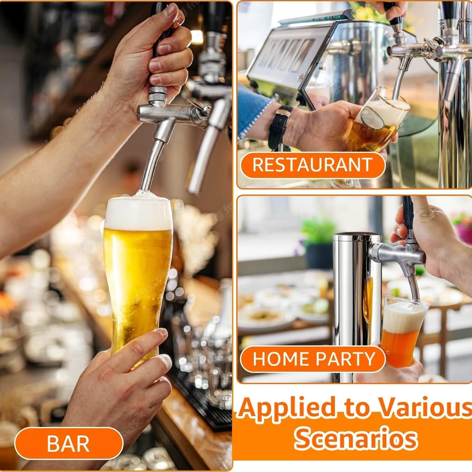 Torre Kegerator ajustable, piezas de Kegerator de un solo grifo | Control de flujo, grifo de cerveza de núcleo de acero inoxidable 304, incluye tubo premontado y resortes de cierre automático