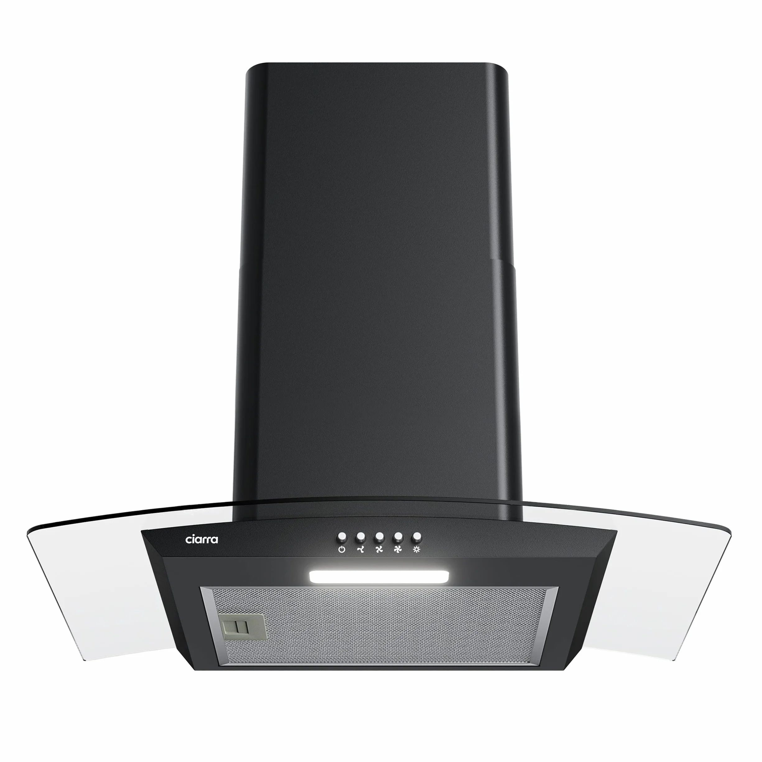 CIARRA CBCB6506B Campana Extractora Cristal 60 cm 650 m³/h Clase Amásmás 3 Velocidades-Evacuación al Exterior y Recirculación Interna por Filtro de Carbón, Negro, CBCF004