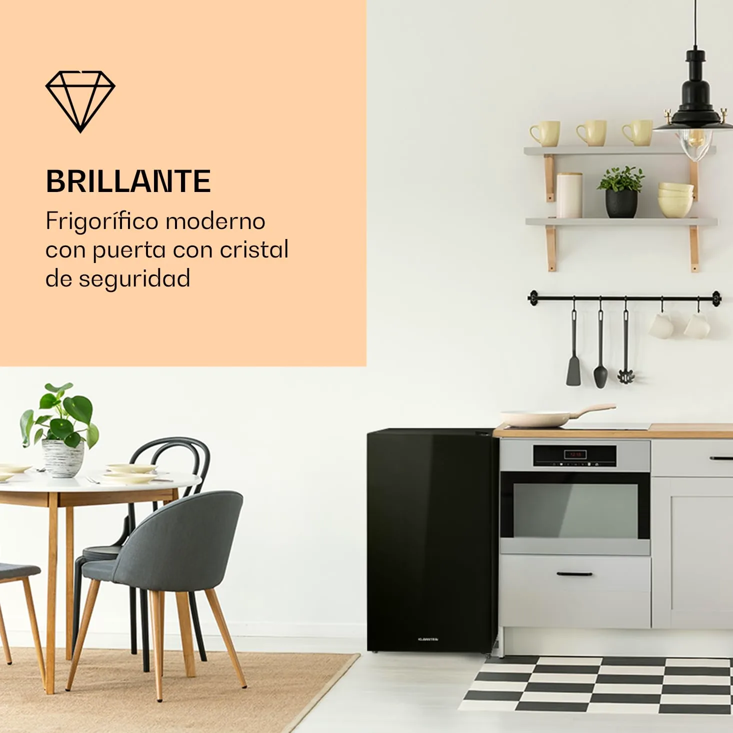 Klarstein Luminance Frost - Mininevera, Cajón para verdura, 2 baldas de vidrio, 3 compartimentos en la puerta, Eficiencia de tipo E, Temperatura ajustable, Volumen 91 litros, 45 x 84 x 48,5 cm, Negro