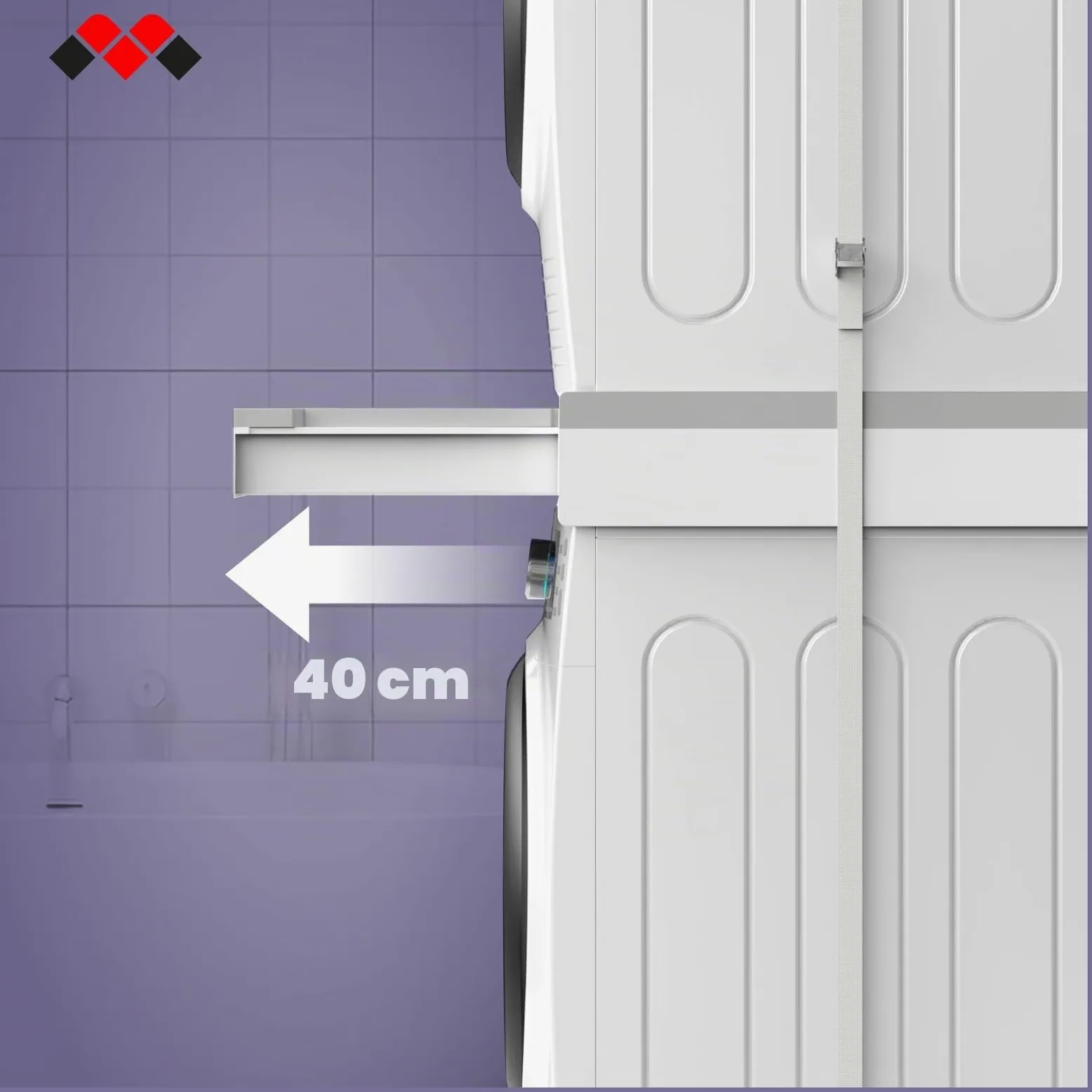 Meliconi Torre Duo, Kit Apilamiento Lavadora Secadora 2 en 1 | Premontado, con Estante de Apoyo y Compartimento de Almacenamiento, Cinta de Seguridad, Capacidad 250kg, Made in Italy, Negro