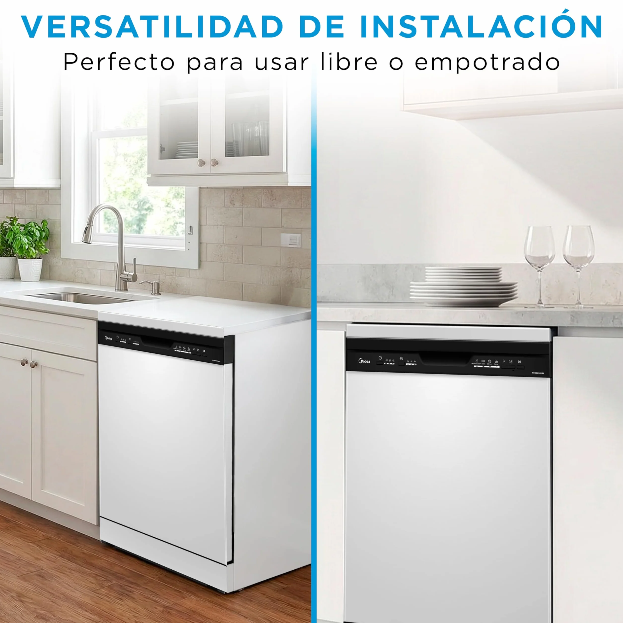 Midea Lavavajillas 60 cm+++ Blanco para 12 servicios - Lavaplatos Libre Instalación con 4 Programas de Lavado, Integrable - Filtro Antibacterias, 49 dB, y Función de Media Carga Nuevo Modelo