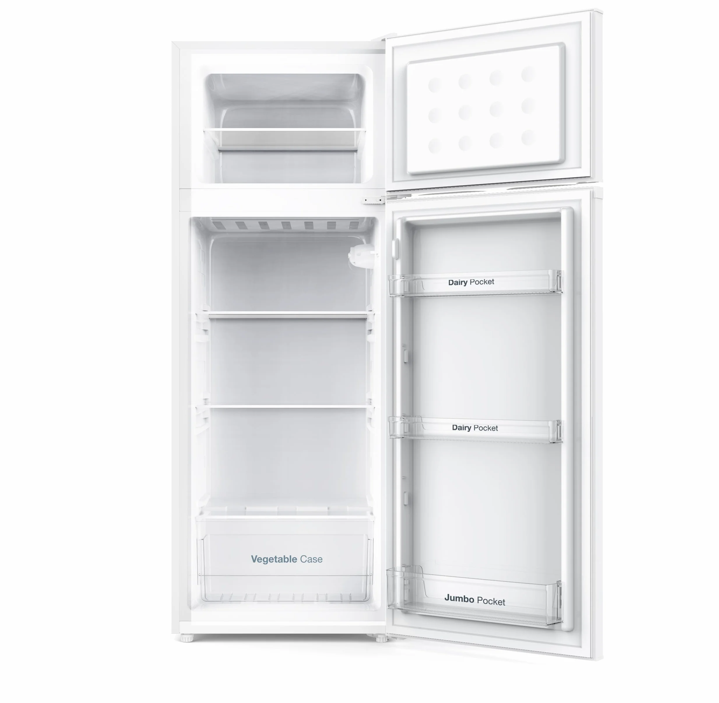 VOK Frigorífico Combi 2 Puertas EVR-206DEW 206L, Al 145cm x An 54cm, Clase E, Puertas Reversibles, Bajo Nivel Sonoro 39 dB, Estantes de Cristal, Blanco