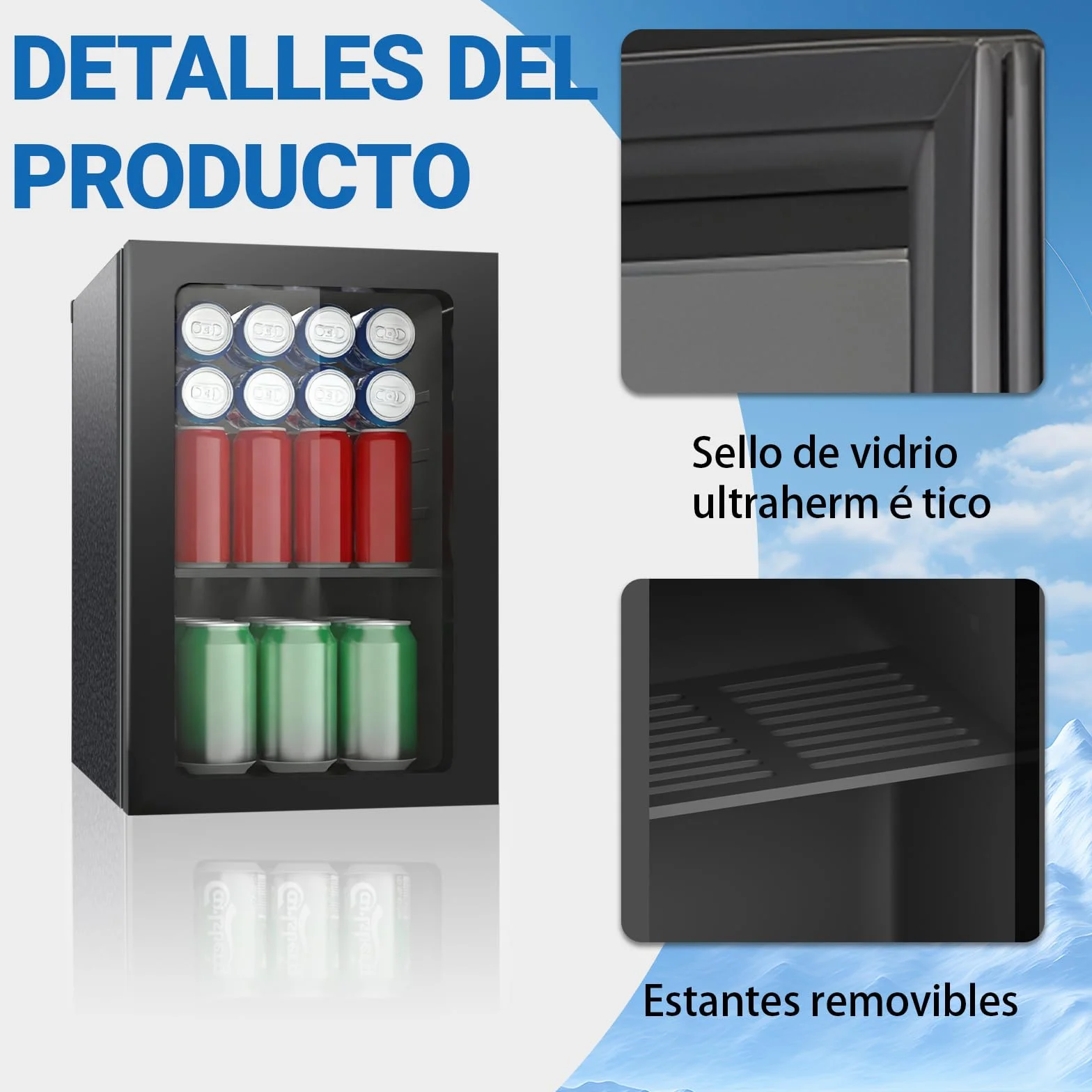 Frigorífico para bebidas 24 latas 20 litros minifrigorífico puerta transparente estantes extraíbles ajustables
