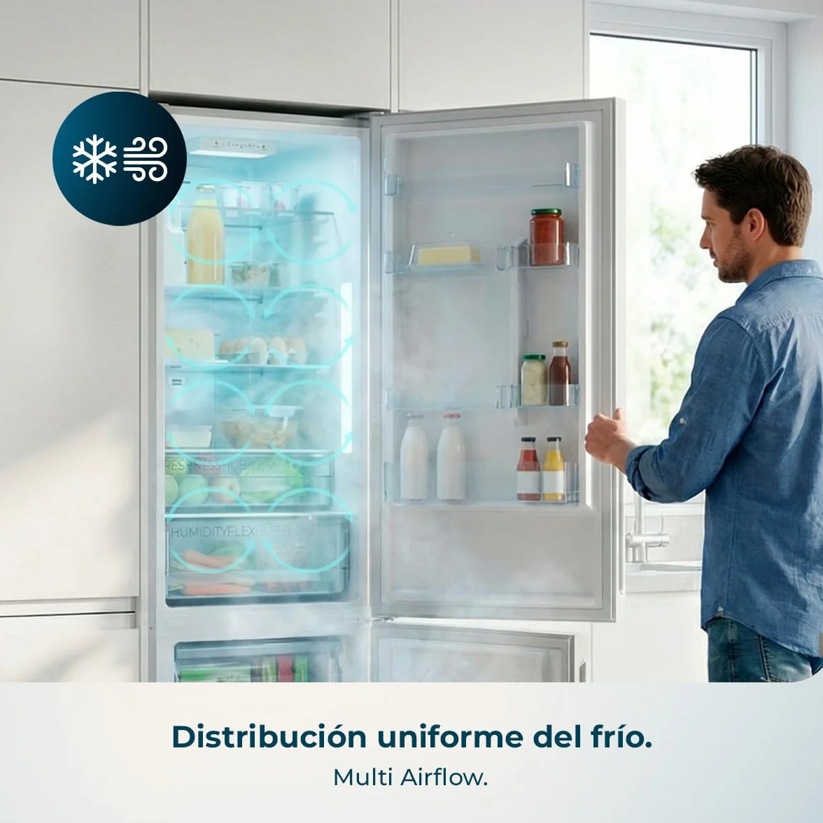 Cecotec Frigorífico Combi 356L Total NoFrost Bolero CoolMarket Combi 356i Inox D. Alto 200cm, Ancho 59,5cm, Fast Freezing, FreshnessFlex HUB, HumidityFlex HUB, Luz LED y Display Interior