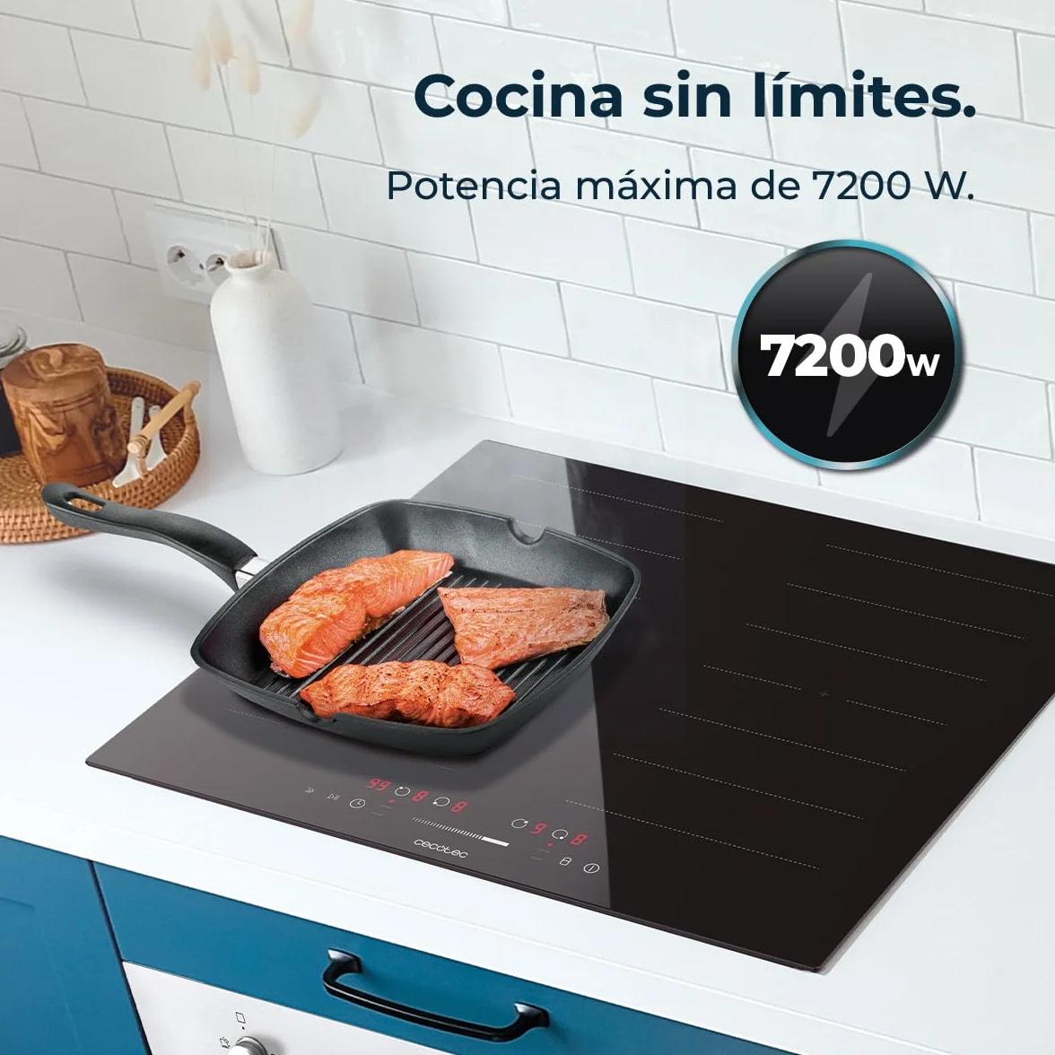 Cecotec Placa de Inducción 2 Zonas Flex Bolero Squad 4001 Flex. 7200W, 9 Niveles, Bajo Consumo, Temporizador, Booster Function, Control Táctil, Bloqueo para Niños, Stop&Go