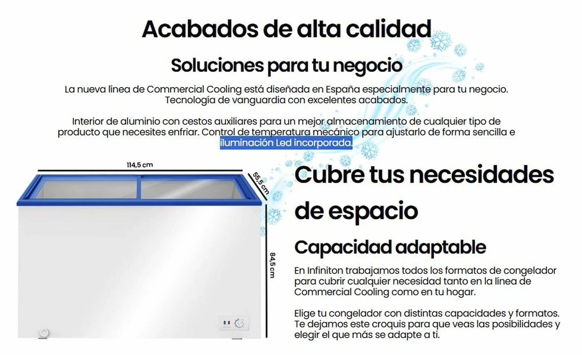 INFINITON Arcon Congelador Industrial FCH-309CC82WEC 309 Litros Puerta Flat Control Mecánico Ruedas Cierre Seguridad Llave