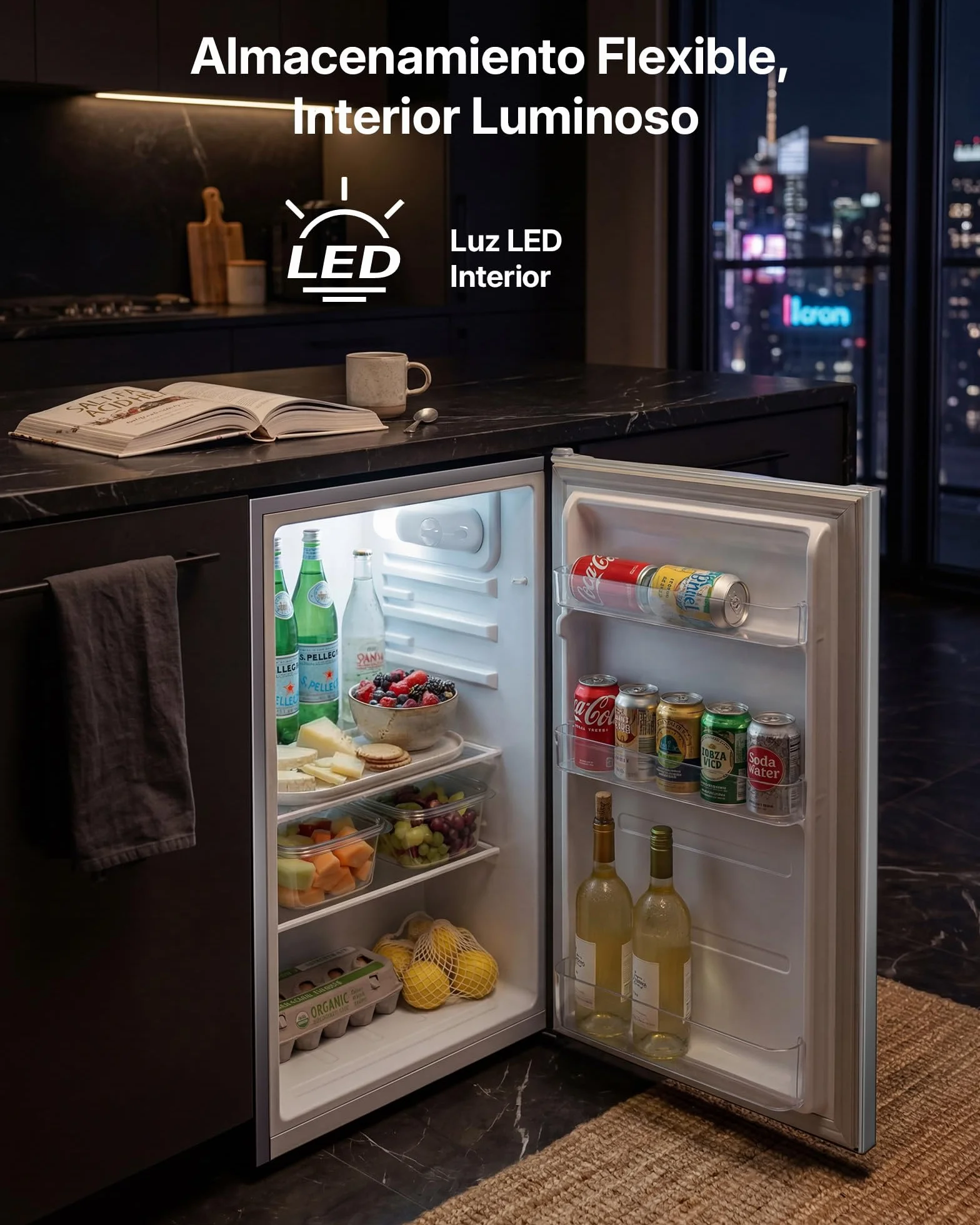 Upstreman 91 Litros Nevera Pequeña sin Congelador, Neveras Pequeñas 84cm, Luz LED Interior, 3 Estantes, 3 Balconeras, Frigorifico Para Hogar, Oficina, Gris Plateado,CR91