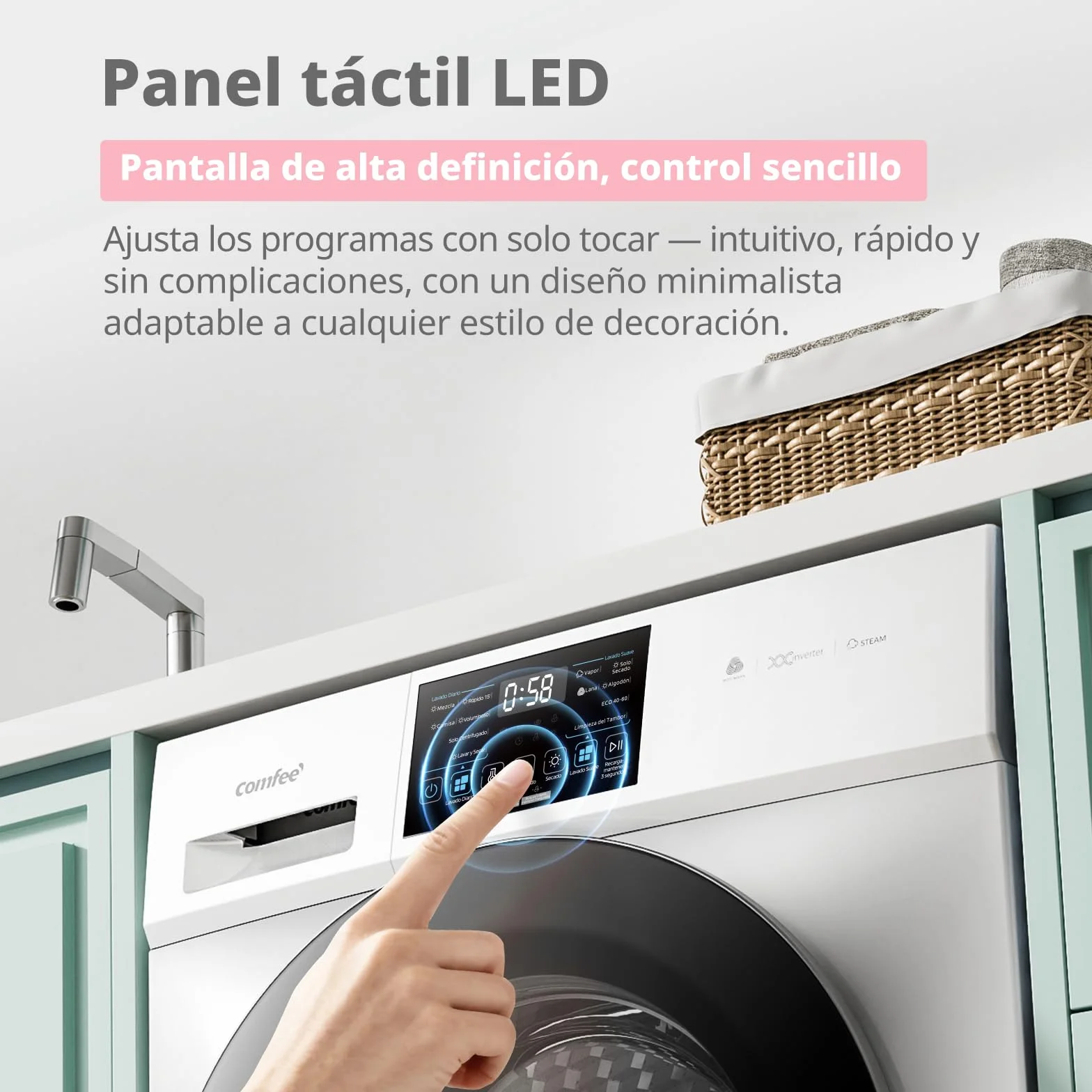 COMFEE' CFP03ED100W-HL Lavadora y Secadora 2 en 1 de Pie, 10 kg/7 kg, 60 cm, Motor BLDC, Blanco