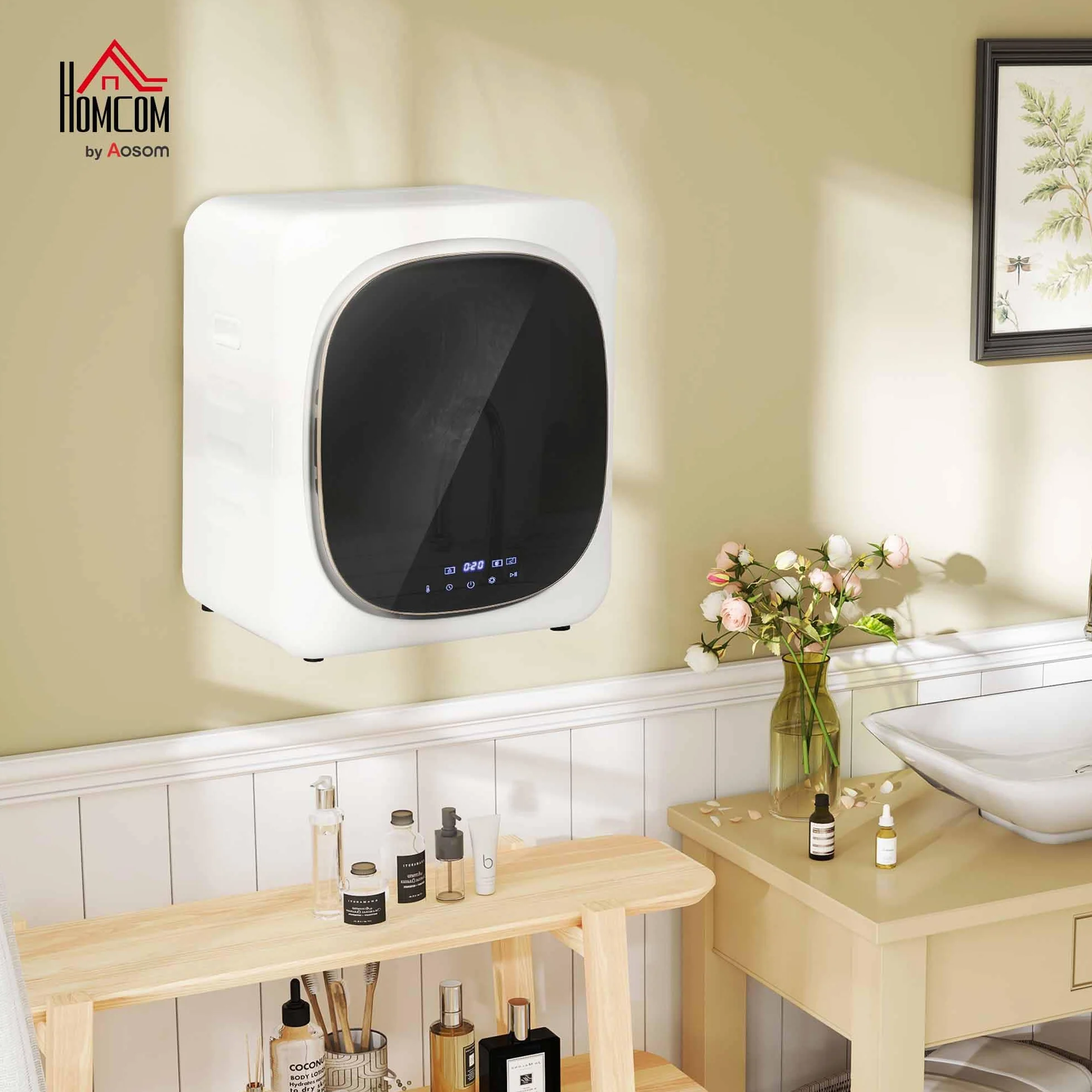 HOMCOM Secadora de extracción de aire 4 kg con desinfección, desodorización, modo inteligente, secadora con bandeja de acero inoxidable, de carga frontal, para piso, casa, mobil home, blanco