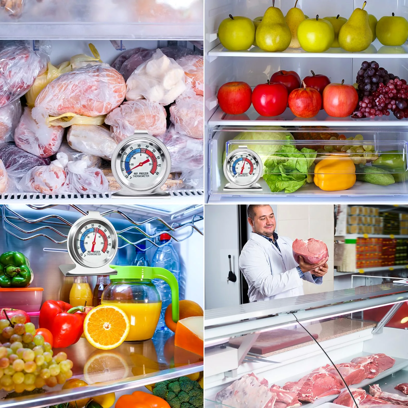 Paquete de 12 termómetros para refrigerador y congelador, esfera grande, termómetro de nevera con doble escala -30 ~ 30 °C/-20 ~ 26.7 °C para congelador y refrigerador