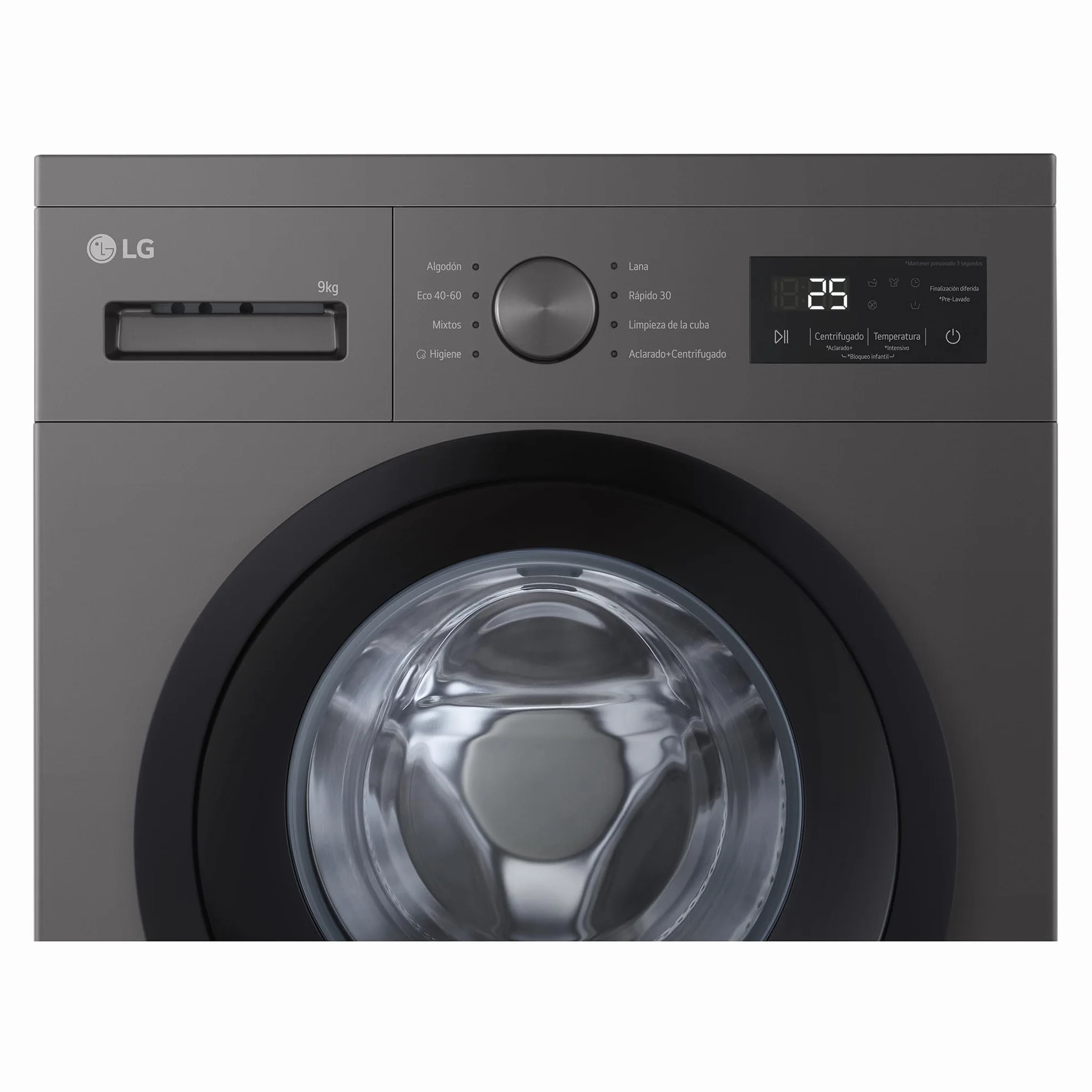 LG F4A1009NDK - Lavadora, 9 kg, 1400 rpm, Carga Frontal, 8 Programas, Programa Rápido y Programa Lavado a Mano, Fondo Especial Reducido, Display LED, Serie 100, Color Grafito