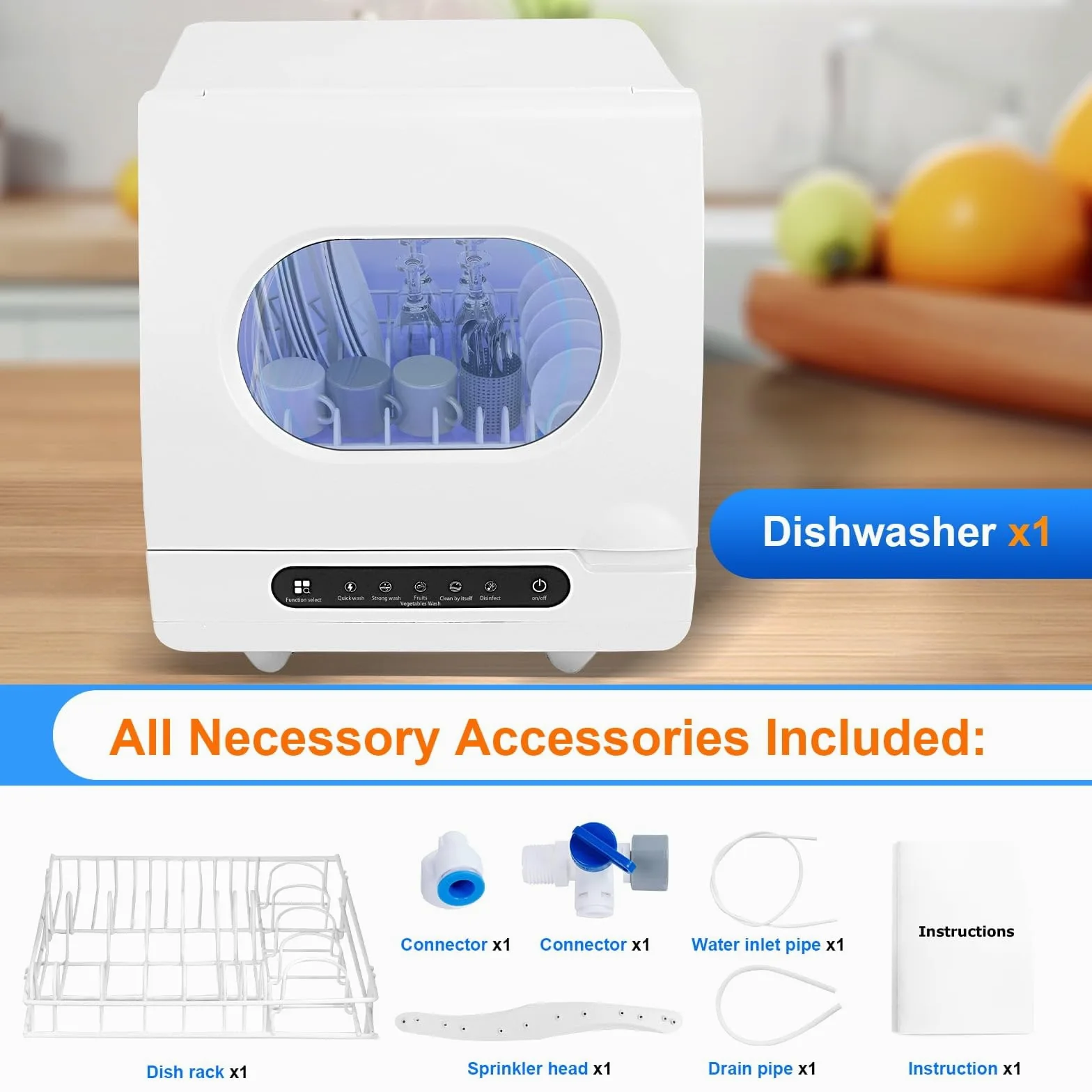 Lavavajillas de Mesa, Mini Lavavajillas con 5 Programas de Lavado, Control Táctil, Secado Automático, Cuidado del Bebé y Lavado de Frutas, Lavavajillas Compacto Portátil para el Hogar, Apartamento