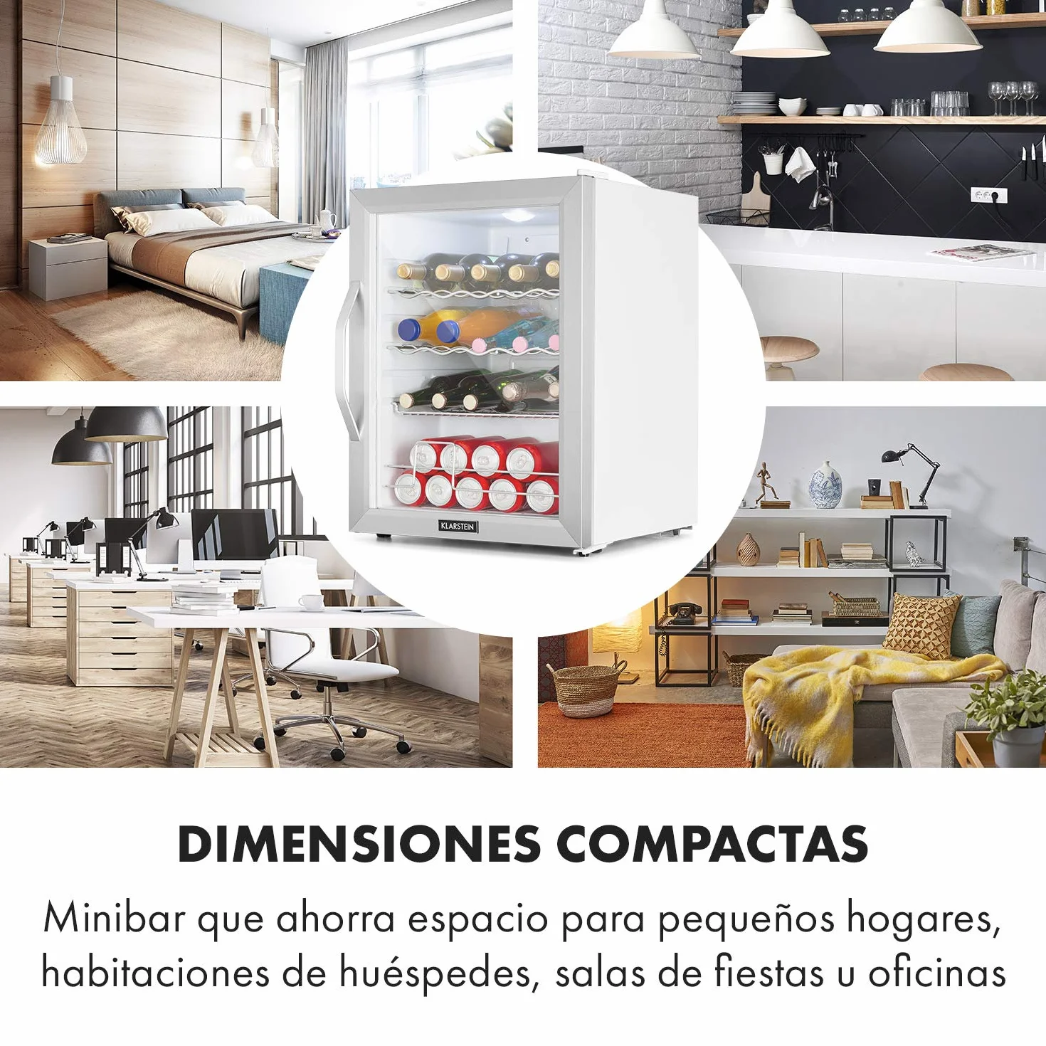 KLARSTEIN Nevera Pequeña Portatil Electrica para Bebidas, Mini Frigorifico con Estantes y Puerta de Cristal Habitaciones, 60L