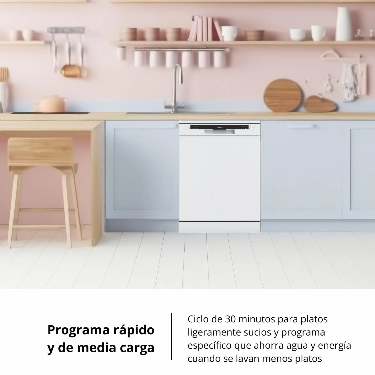 Corberó - Lavavajillas Gama Excellence | CLVM861424W | 14 Servicios | 6 Programas, 4 Temperaturas, Indicadores LED, Inicio Diferido, 3ª Bandeja, Función Media Carga | Blanco