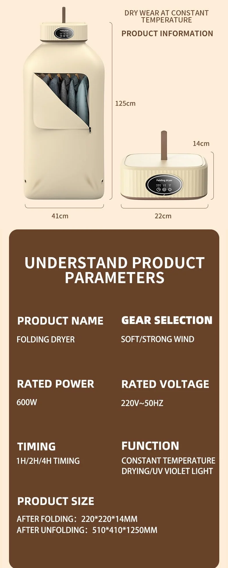 Secadoras portatiles, Mini secadora de ropa portatil con mando a distancia, Secadora bomba de calor, Tendederos electricos -EU plug(600W)