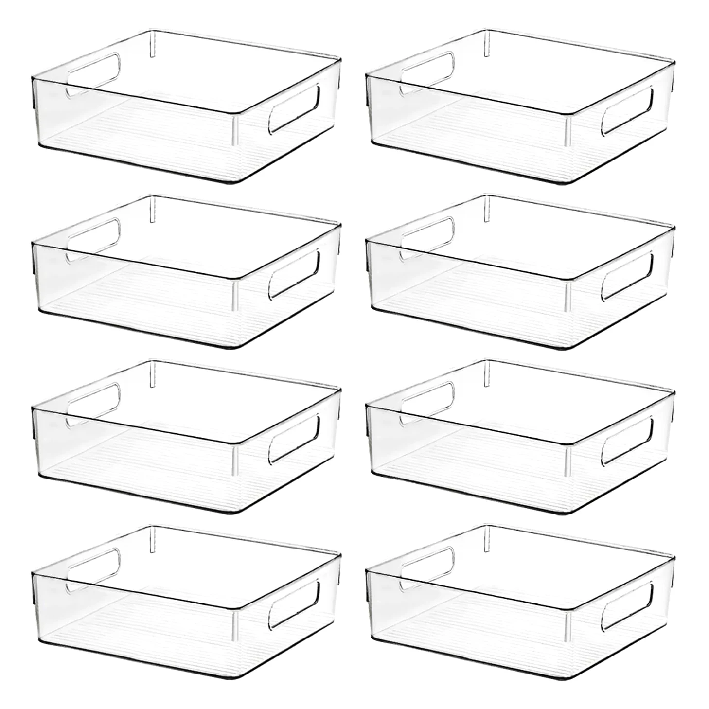 Contenedores de almacenamiento de plástico transparente para el hogar, baño, lavandería, congelador, frigorífico, despensa, organizador y contenedor de almacenamiento, organizador de frigorífico