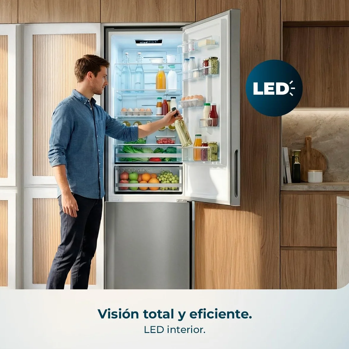 Cecotec Frigorífico Combi 356L Total NoFrost Bolero CoolMarket Combi 356i Inox D. Alto 200cm, Ancho 59,5cm, Fast Freezing, FreshnessFlex HUB, HumidityFlex HUB, Luz LED y Display Interior