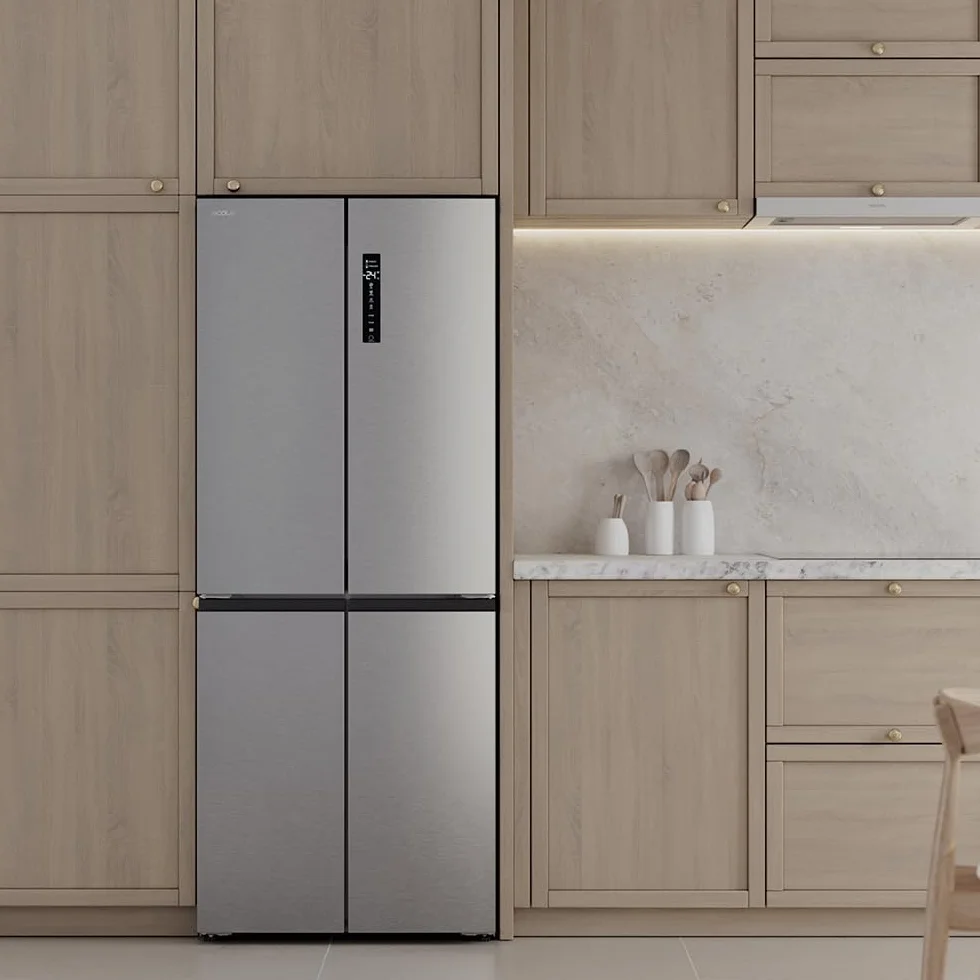 Cecotec Frigorífico 4 Puertas Total No Frost 394L Bolero CoolMarket 4D 394 Inox E. Alto 176cm y 70cm Ancho, Cajón Temperatura Variable, Compresor Inverter, ATT Antibacterias