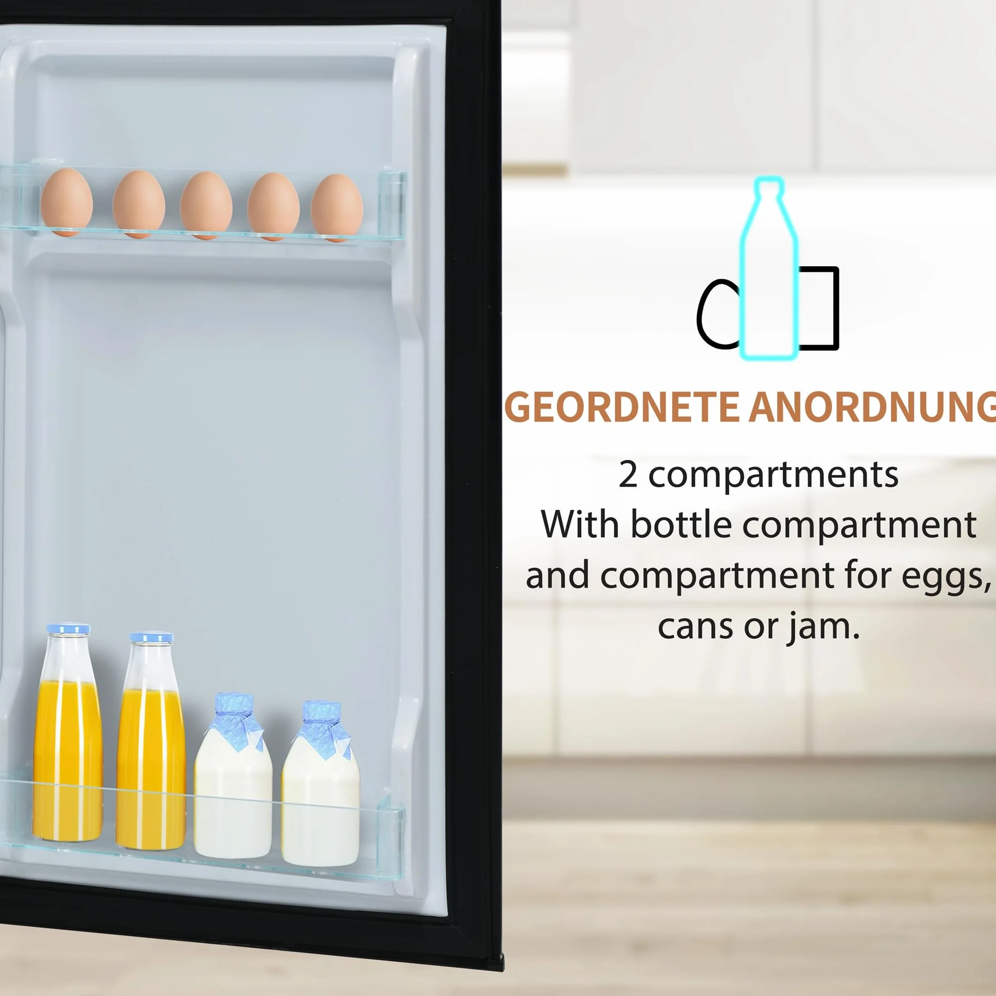 Frigorífico Mini 92L, Frigorifico Pequeño con Congelador (28L+64L), Frigorifico Combi con LED, 105,5x41x45,5 cm Frigorífico no Frost con 2 Estantes Ajustables, 116 kWh/año, -27°C∽13°C (Black)