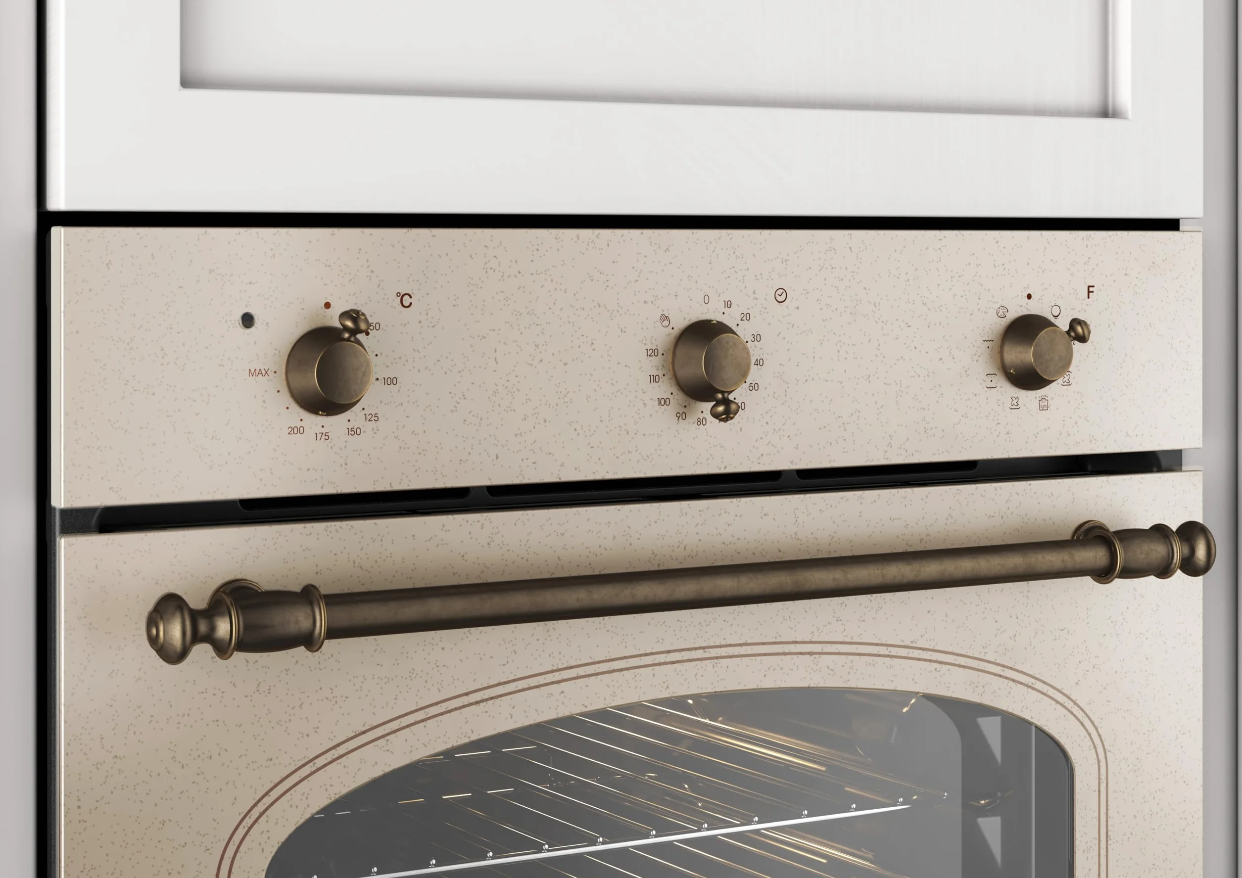 Candy FCC603NAV - Horno eléctrico empotrable, ventilado, capacidad 65 litros, multifunción y función pizza, 8 programas, 56,8 x 59,5 x 59,5 cm, estilo rústico, avena, clase A+