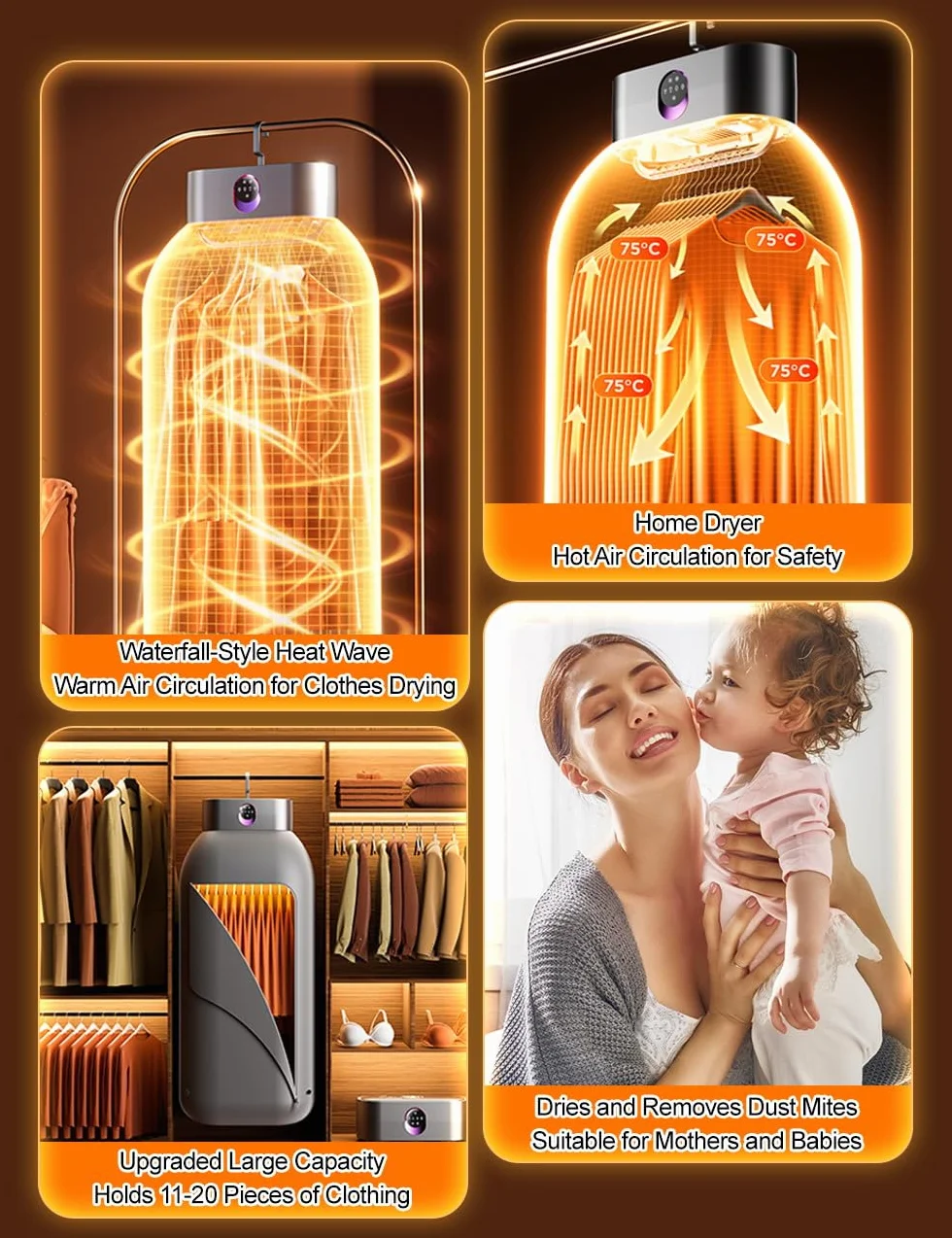 Secadora Eléctrica Compacta Con Temporizador Automático, Secadora De Ropa Portátil,Secadora Plegable y Portátil Para Pisos, Hogares y Viajes (Gris)