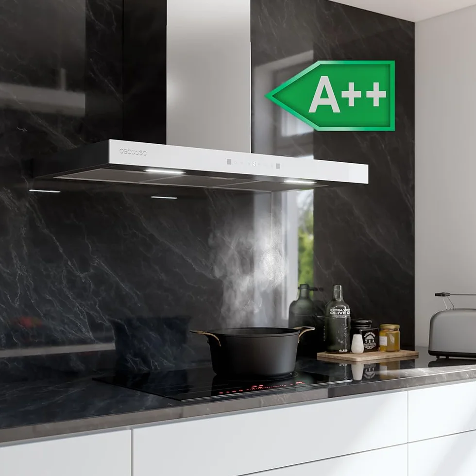Cecotec Campana Extractora 90 cm Bolero Flux TT 905500 Glass White A++ 70W 550m³/h Control Táctil LED