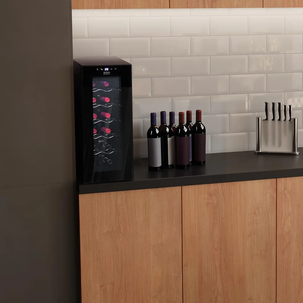 Cecotec Vinoteca 12 botellas Bolero grandsommelier 1230 coolcrystal, Enfriamiento termoeléctrico, Temperatura regulable entre 8º y 18ºC, Control táctil, Display, LED interior, Gas no nocivo.