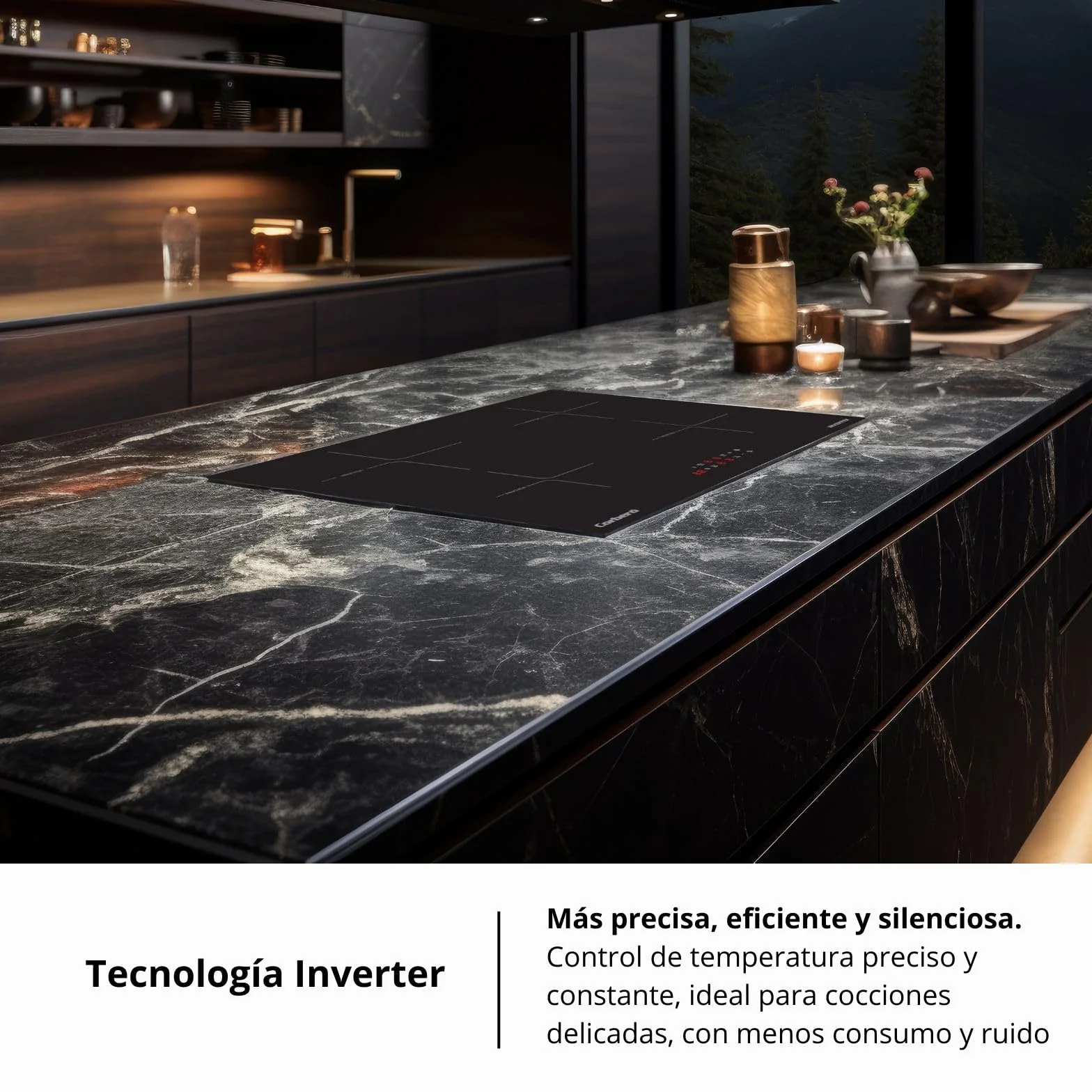 Corberó - Placa de Inducción 60cm | CCIM472 | 7200 W| 4 Zonas | Booster | Inverter | Control Táctil | Temporizador | Bloqueo Infantil | Desconexión automática | Negro