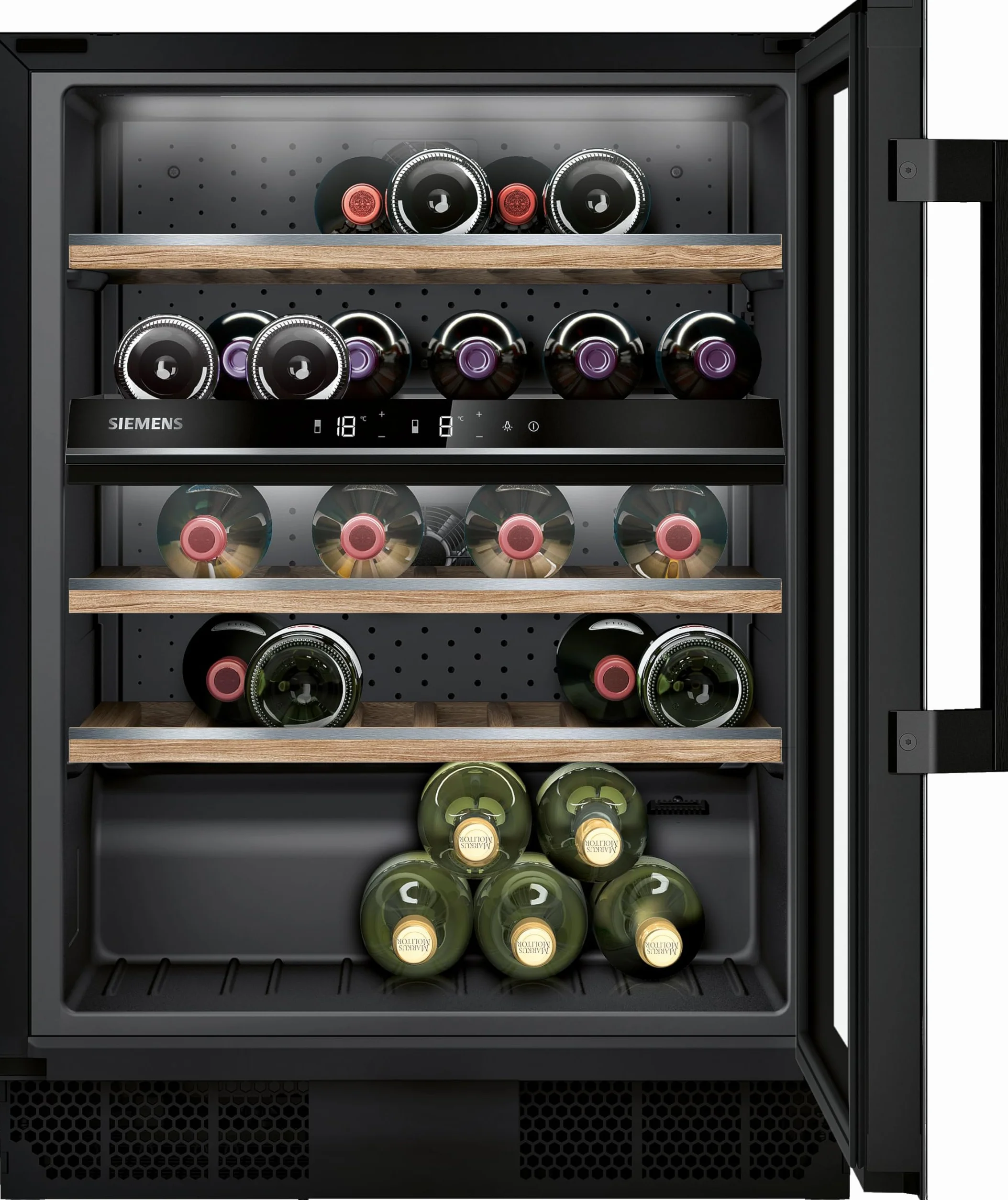 SIEMENS KU21WAHG0 iQ500 - Nevera para vino (82 x 60 cm, 44 botellas, temperatura: 5-20 °C, dos zonas de temperatura controladas por separado, 120 L)