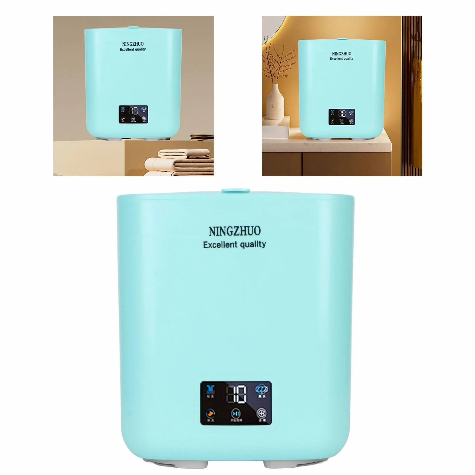 Topyond Lavadora Portátil Automática 7 Litros Secado Giratorio Mini Lavadora y Secadora Combinada Azul Verdoso