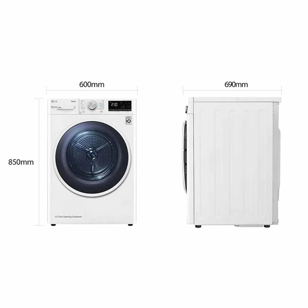 LG RH80V9AVHN - Secadora inteligente de carga frontal de 8 kg, clase A+++, condensación con bomba de calor, Wi-Fi con SmartThinQ, Eco Hybrid, Allergy Care, 60 x 69 x 85 cm, color blanco