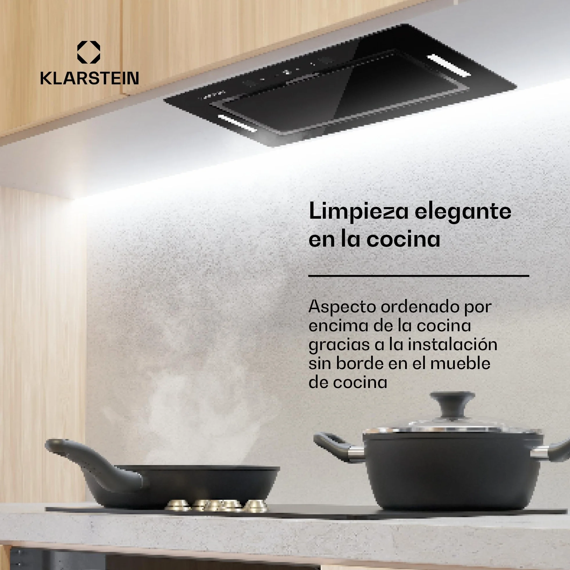 Klarstein Campana Extractora Cocina 52cm con Luces LEDs, Extractor con Filtros Anti Grasa y Panel Táctil, Campanas Extractoras con Flujo Aire 466m³/h, Extractores Cocinas