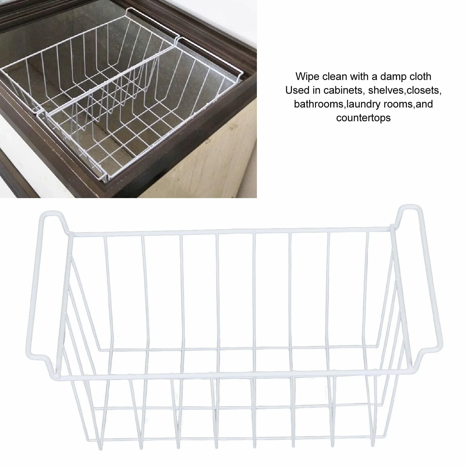 banapoy Cestas de Almacenamiento de Alambre para Congelador, 2 Cubos Organizadores de Metal para Frigorífico, Cesta para Congelador con Asas, Almacenamiento de Despensa (39x20x20cm /