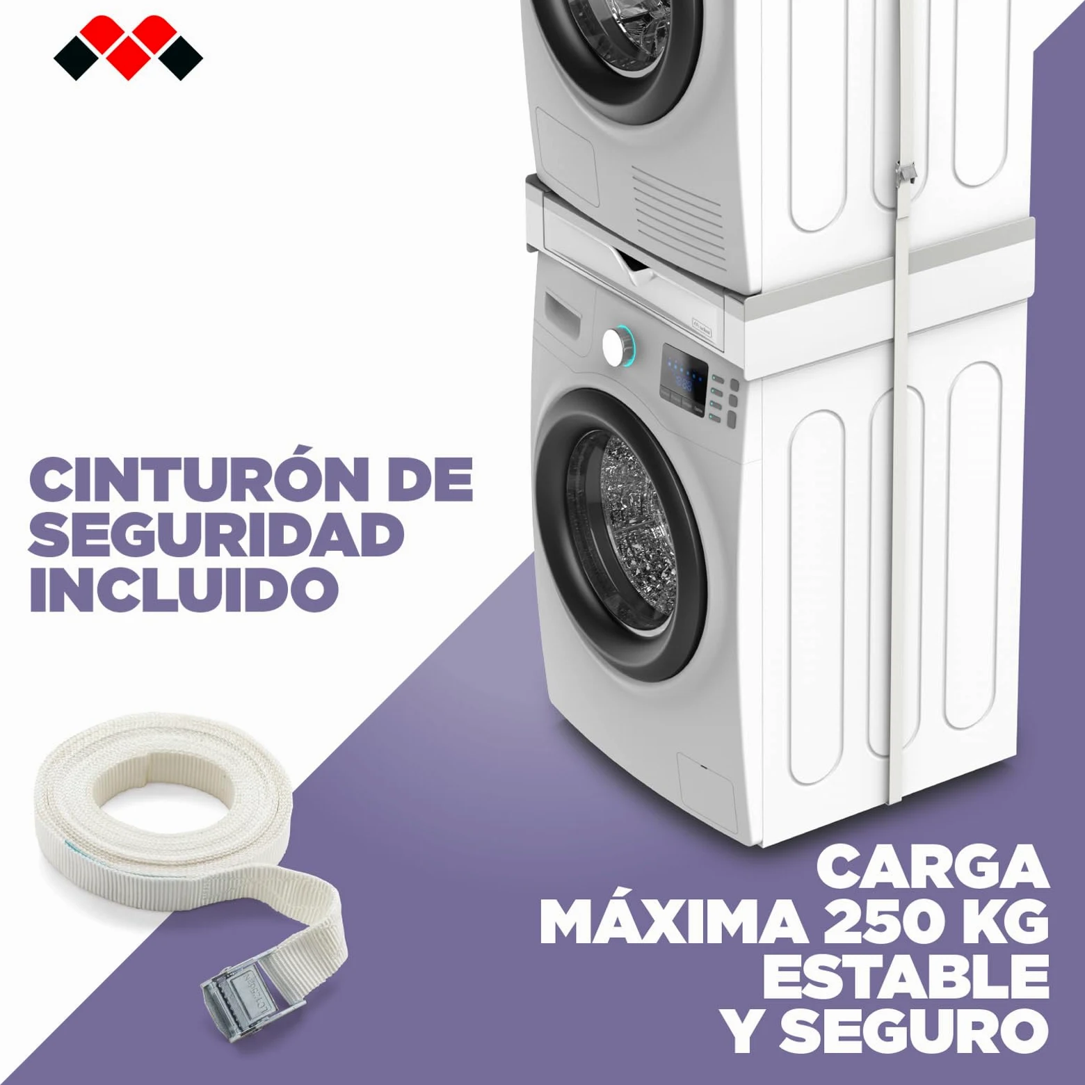 Meliconi Torre Duo, Kit Apilamiento Lavadora Secadora 2 en 1 | Premontado, con Estante de Apoyo y Compartimento de Almacenamiento, Cinta de Seguridad, Capacidad 250kg, Made in Italy, Negro